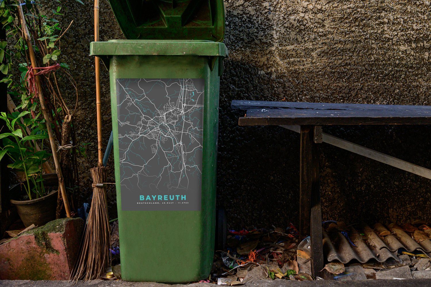 - Mülleimer-aufkleber, - (1 Container, St), Bayreuth - Blau Abfalbehälter Wandsticker Sticker, MuchoWow Mülltonne, Karte - Stadtplan Deutschland
