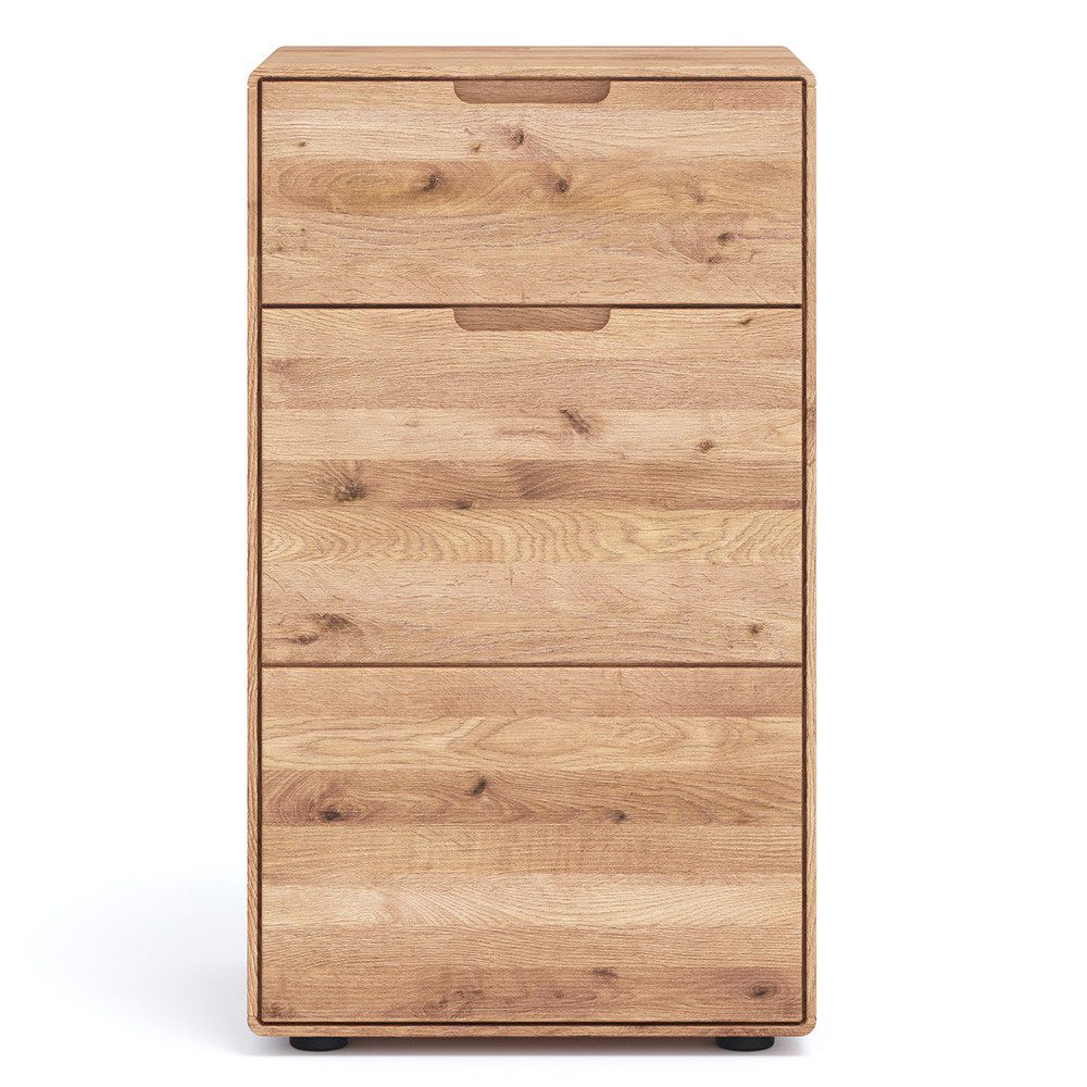 Lomadox Kommode WISLA-69, Massiv Wildeiche geölt, 51 cm, Griffeinfräsung, Softclose, montiert