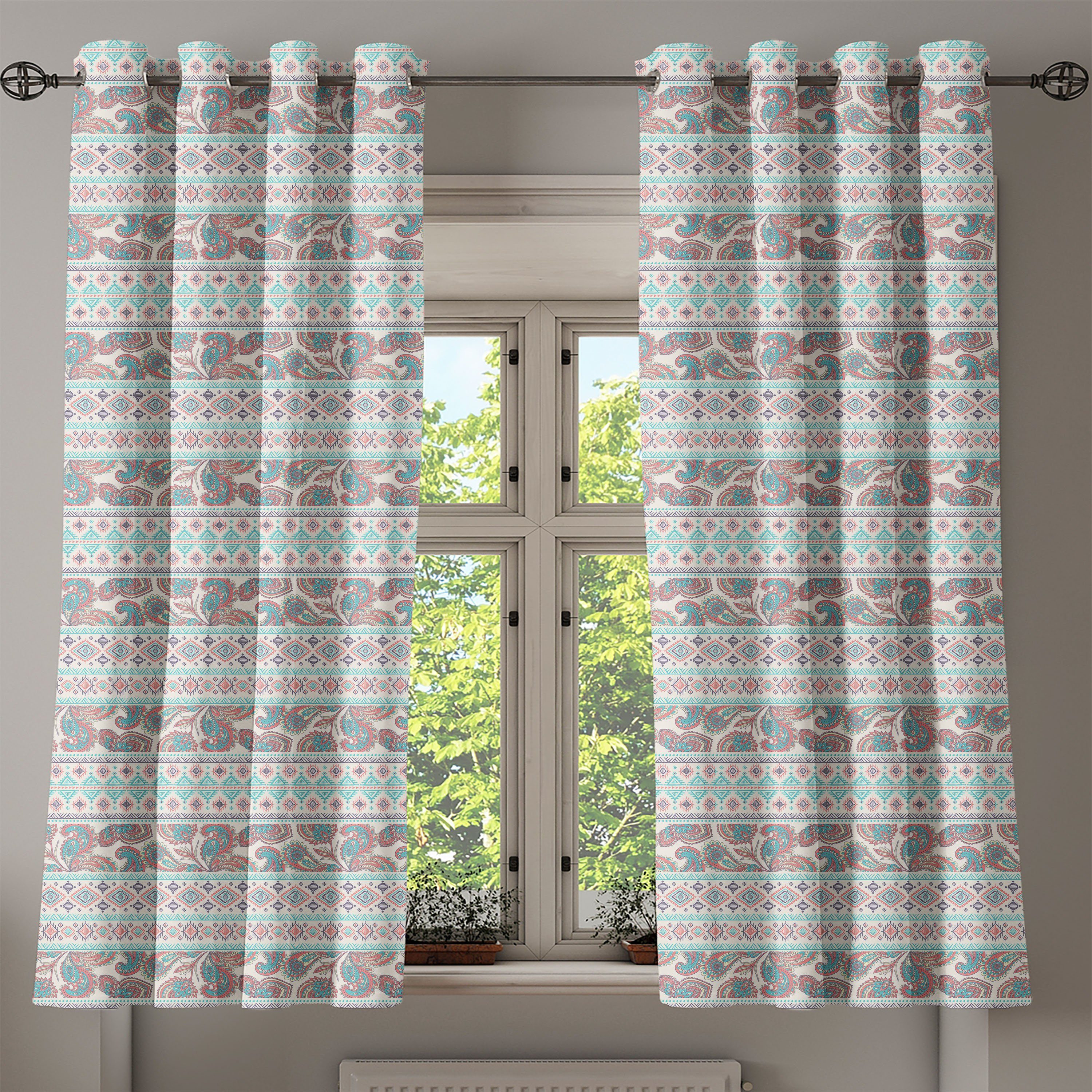 Gardine Dekorative 2-Panel-Fenstervorhänge für Stammes Aztec und Wohnzimmer, Paisley Floral Schlafzimmer Abakuhaus