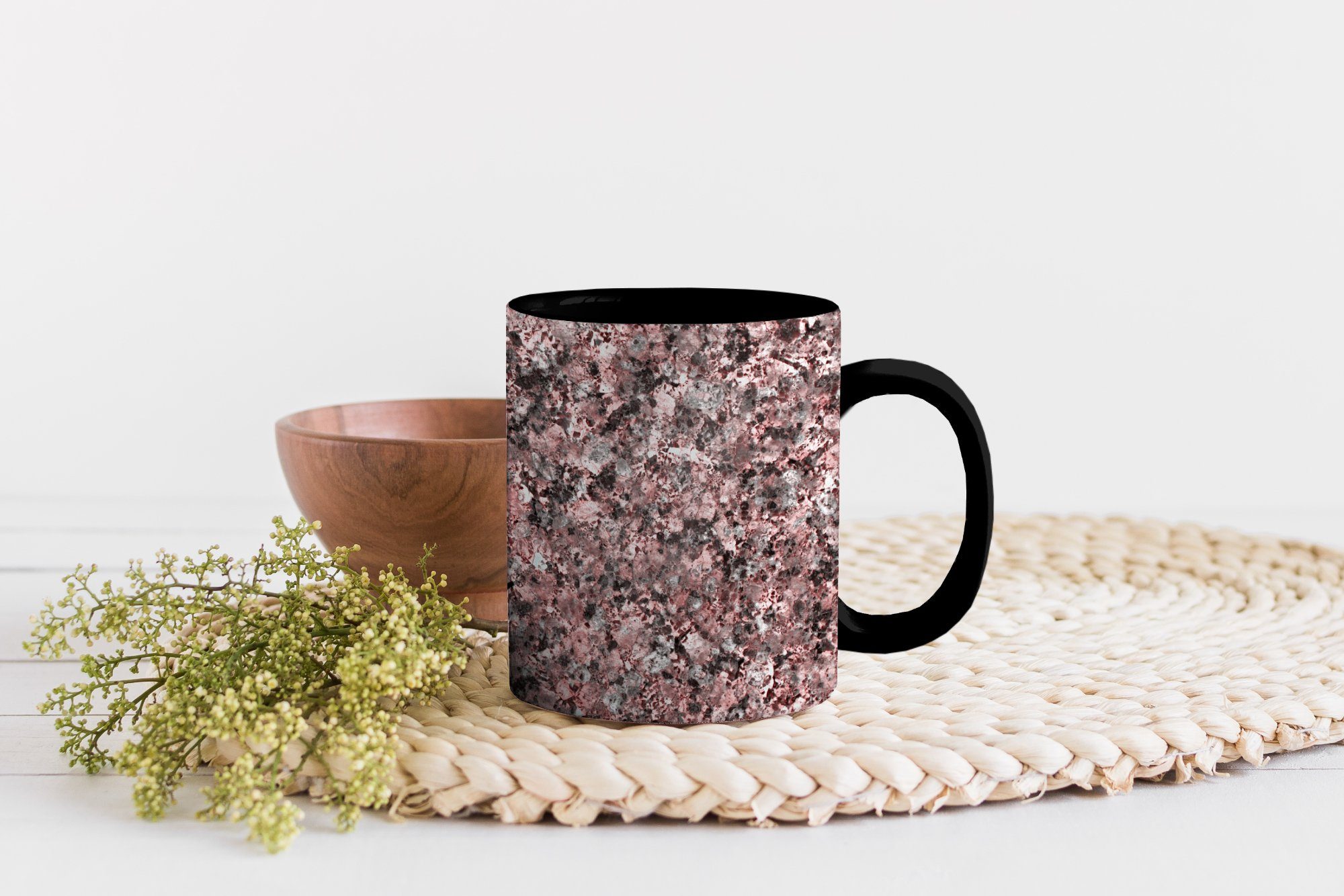 Tasse Geschenk - Schwarz Keramik, - Farbwechsel, Teetasse, Zaubertasse, Kristalle, MuchoWow - Kaffeetassen, Granit Rosa