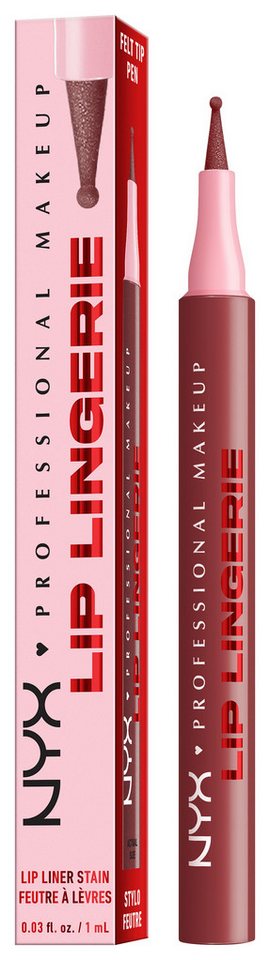 NYX PROFESSIONAL MAKEUP Lippenstift LIP LINGERIE LIP LINER STAIN, wisch- und wasserfesten Halt, mit präziser Filzkugelspitze