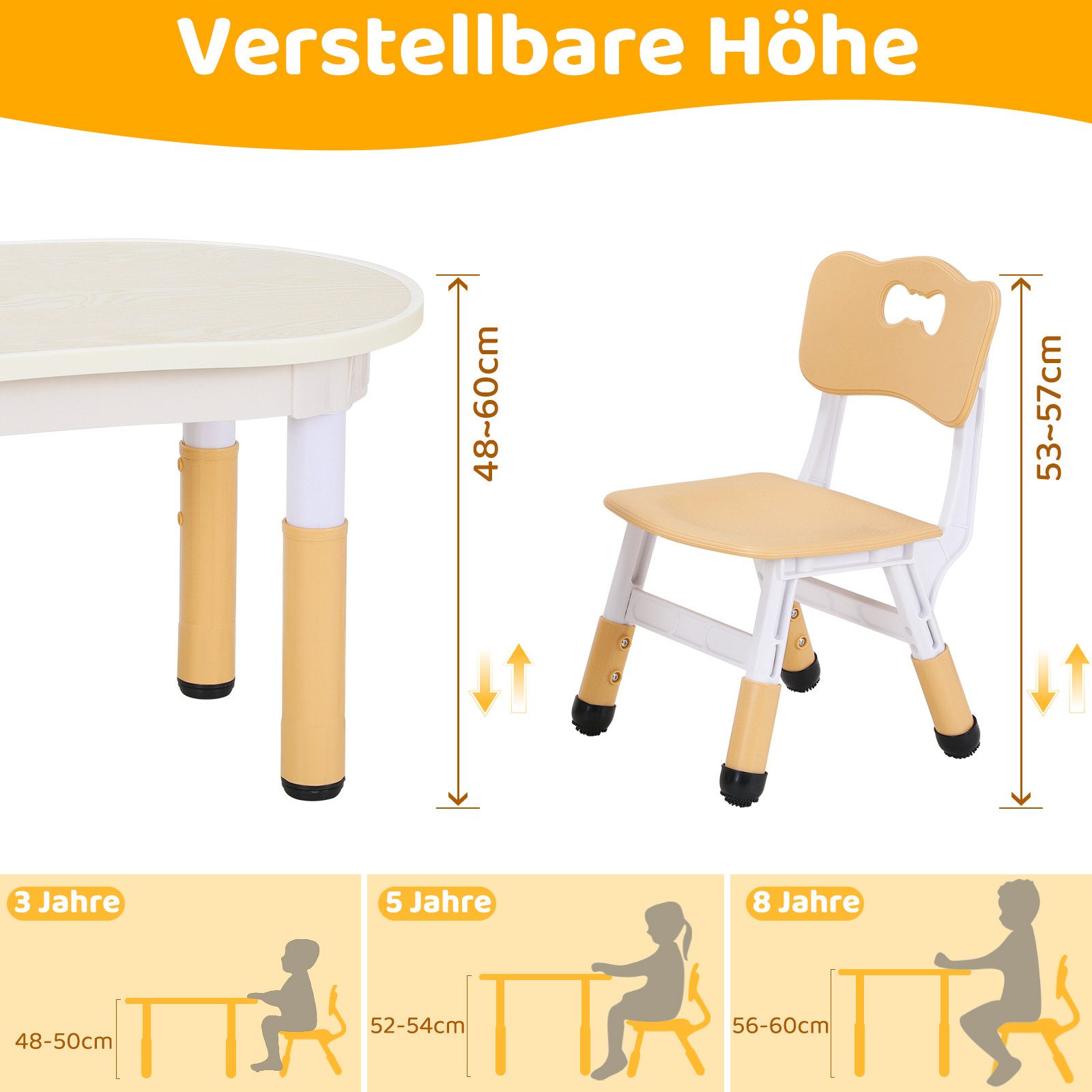 TLGREEN Kindertisch Kindersitzgruppe Höhenverstellbar, Maltisch Kinder Tisch Stuhl Set (Kindertisch und Stuhlset für Essen Spielen), Maltisch für Klassenzimmer  – Bild 5 von 5
