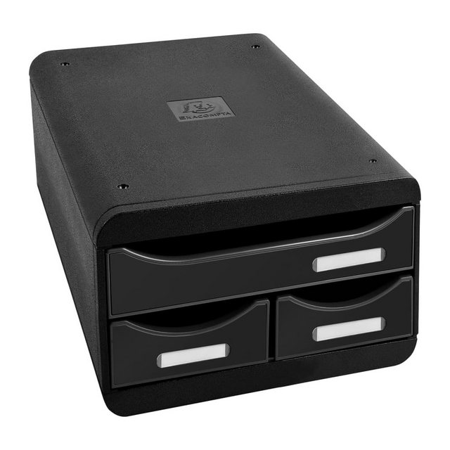 EXACOMPTA Schubladenbox “Small-Box Schubladenbox Black mit 3 Laden Glänzend”