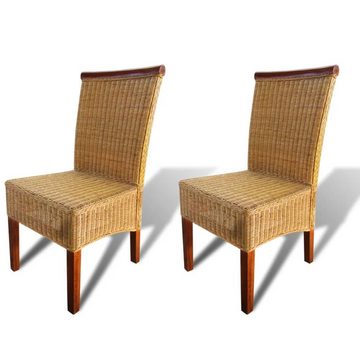 vidaXL Esszimmerstuhl Esszimmerstühle 2 Stk. Braun Natur Rattan (2 St)