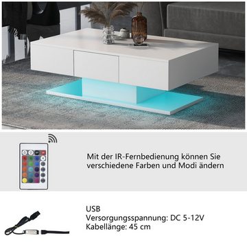 HAUSS SPLOE Couchtisch Couchtisch Beistelltisch Holztisch Kaffeetisch (2-IN-1-TISCH großer Teetisch hochglanzige Sofa Tisch 100cm, Couchtisch für Wohnzimmer Wechselnde LED-Lichter in 16 Farben), Sofas Schreibtisch Büro Wohnzimmer moderne Teetisch