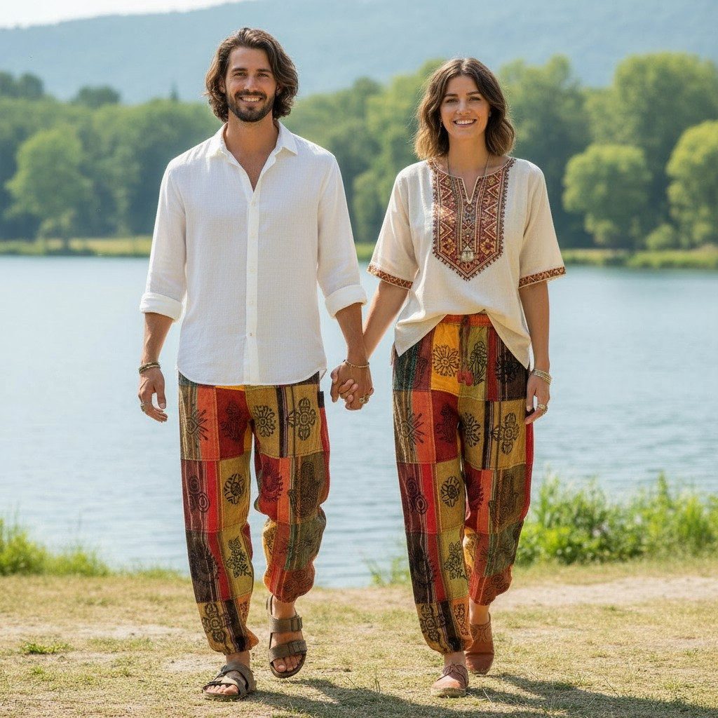 Guru-Shop Relaxhose Patchwork Stonewash Yogahose, Unisex Goa.. Ethno Style, alternative Bekleidung
