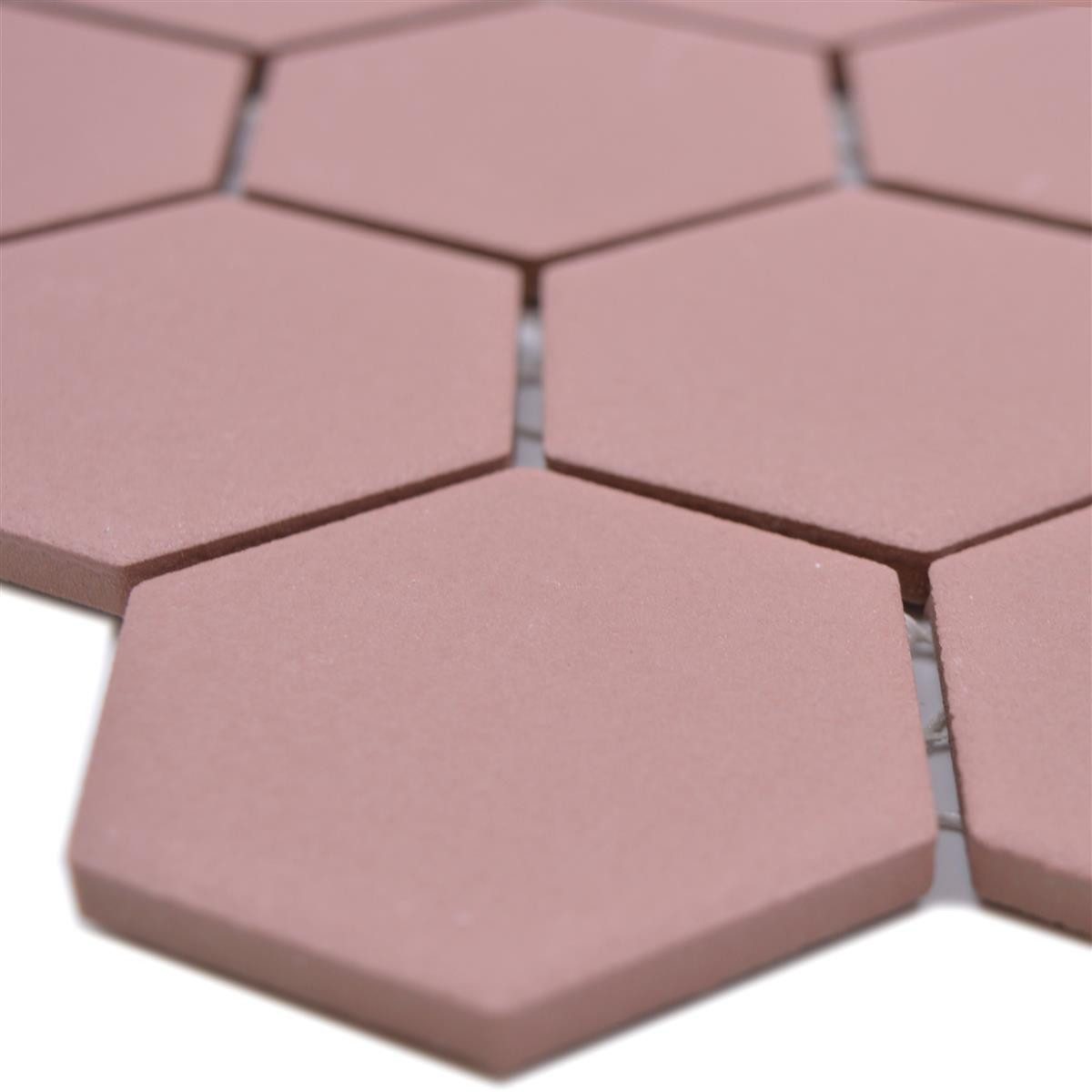 Mosafil Mosaikfliesen Keramikmosaik Bismarck R10B Hexagon Terracotta H51, Keramik 28.100x32.500, rot, Verlegefertig auf ein Netz geklebt - Frostsicher - Wasserfest -