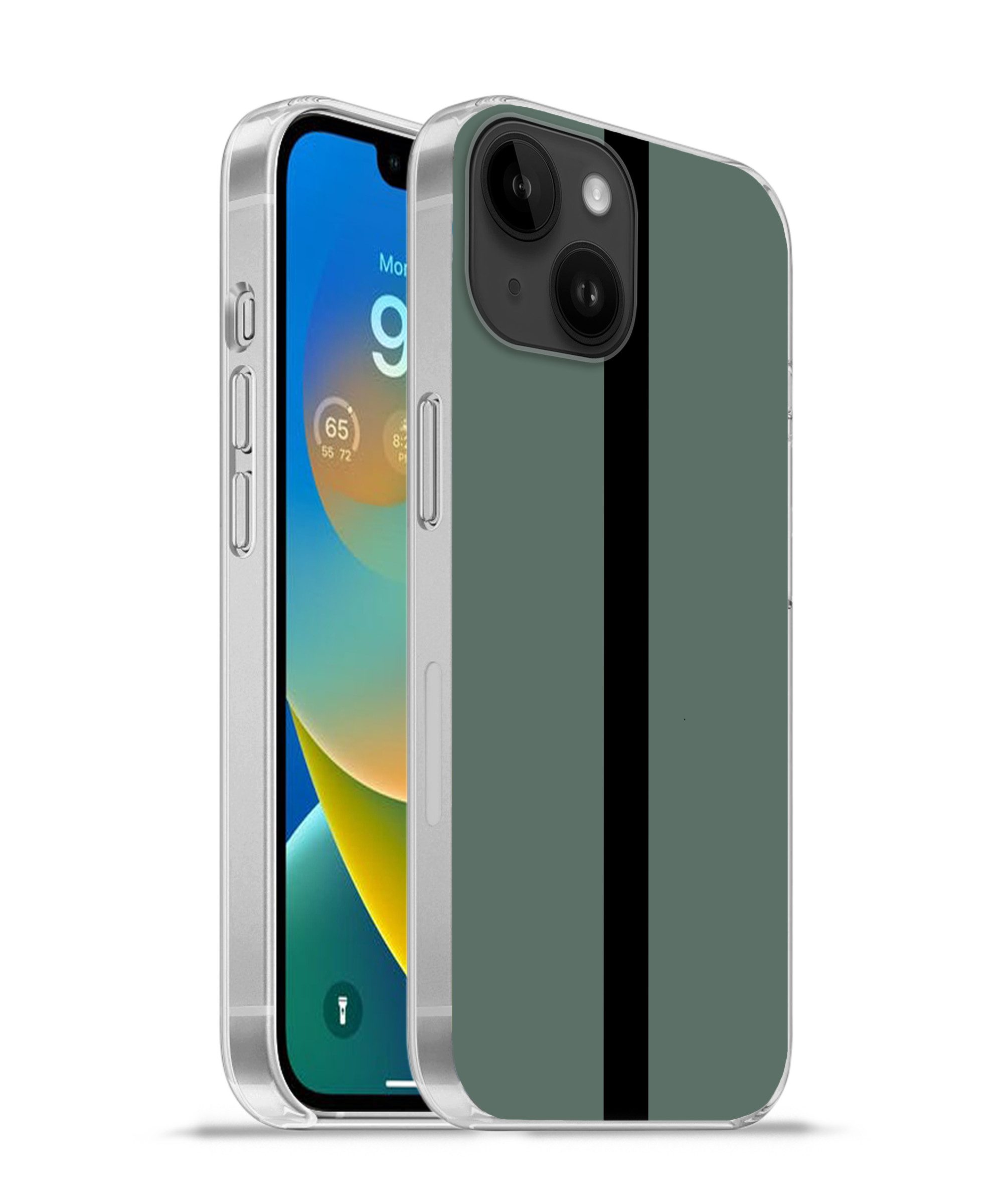 MuchoWow Handyhülle für Apple iPhone 14 Grün - Schwarz - Gestreift - Minimalistisch, Smartphone-Bumper, Print, Handy Schutzhülle Dünn