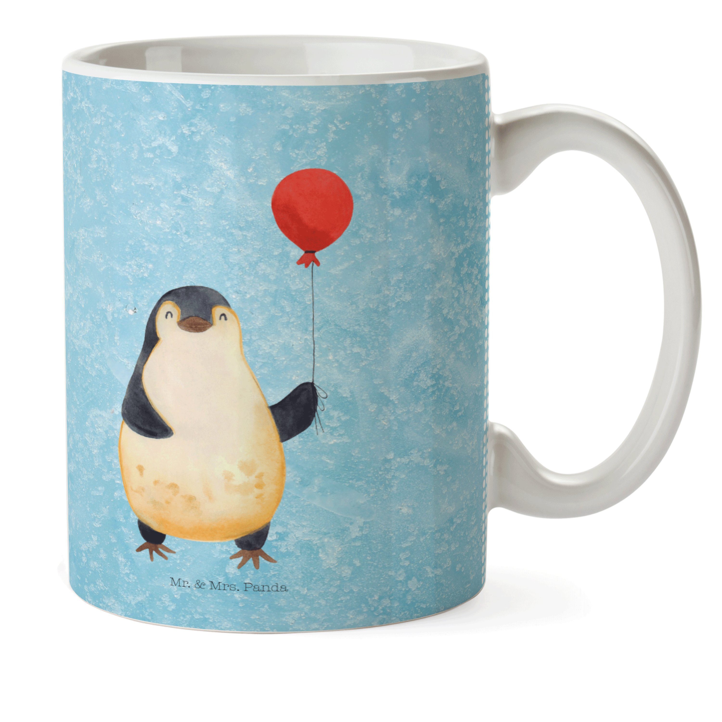 Mr. & Mrs. Panda Kinderbecher Pinguin Luftballon - Eisblau - Geschenk, Camping Becher, Kindergarten, Kunststoff