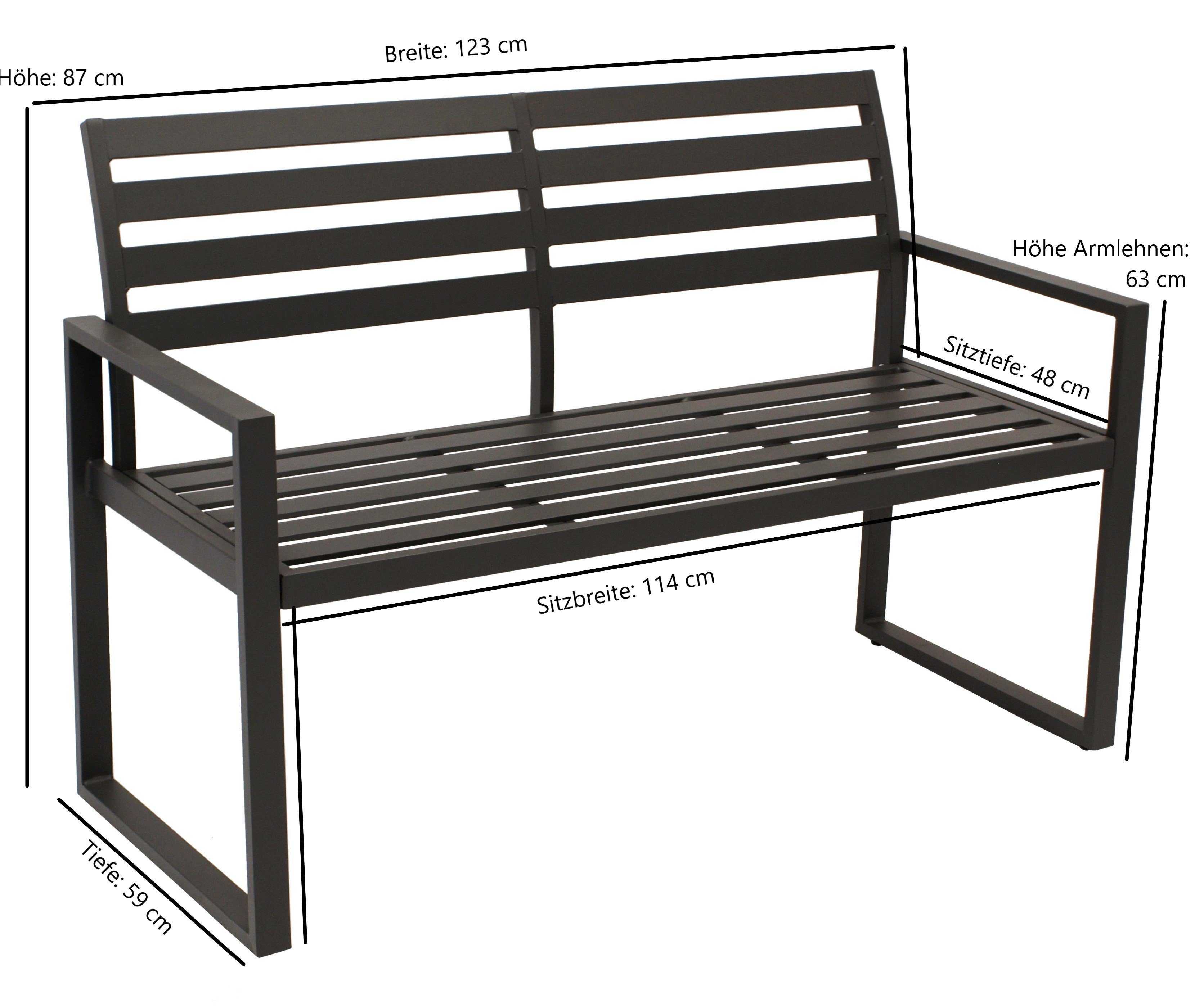 DEGAMO Gartenbank ATLANTA (1-St), 2-sitzer 123cm, Aluminium rostfrei in schwarz, modern