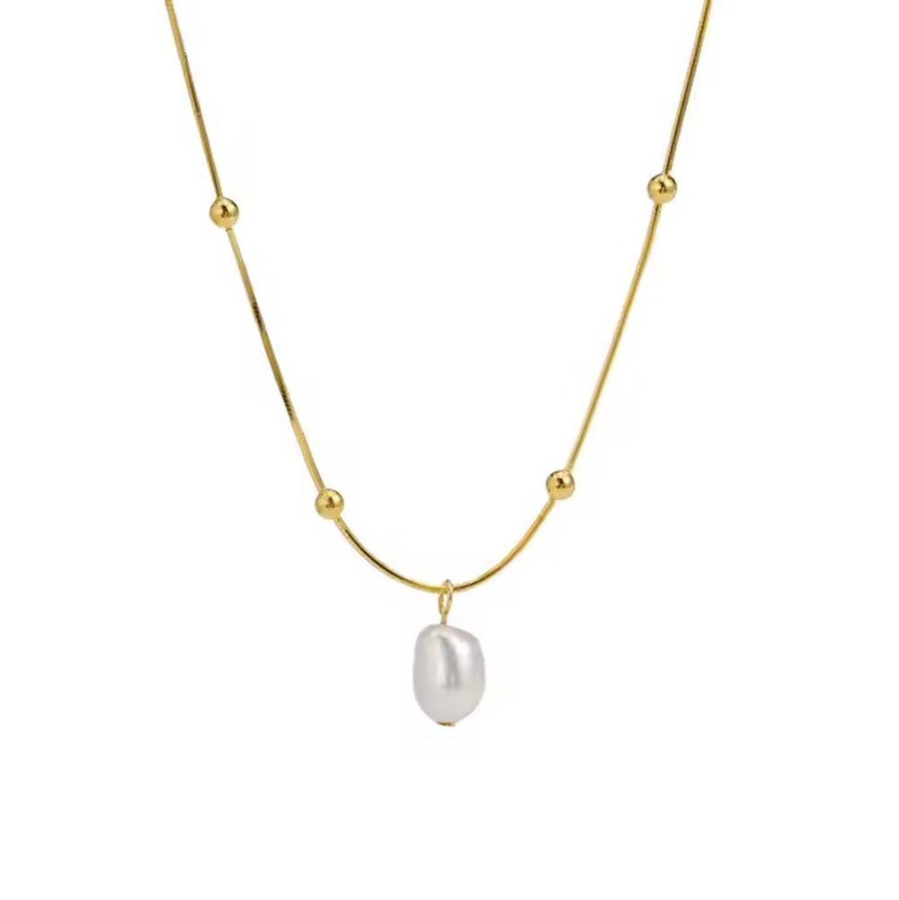 Perlenkette Kette mit einer Süßwasserperle, 925er Silber, 18K Gold