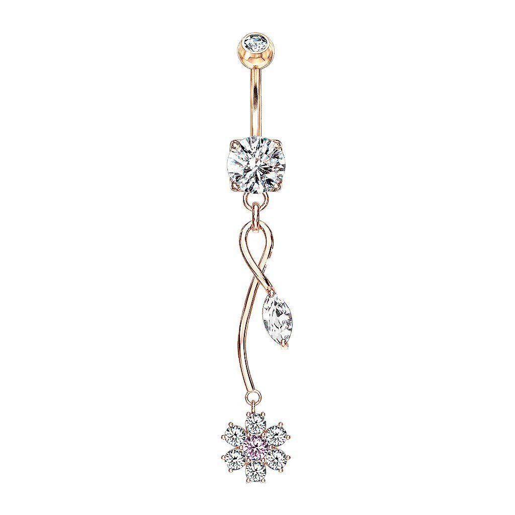Taffstyle Bauchnabelpiercing Bauchnabelpiercing mit Kristall Blüten, Bauchnabelpiercing Bauch Banane Stecker Anhänger Blumen Blüten Lang