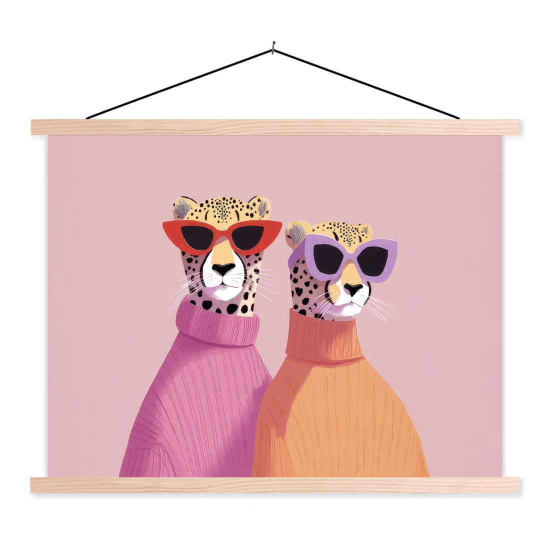 MuchoWow Poster Jagd auf Leoparden - Sonnenbrillen - Pullover, (1 St), Posterleiste, Textilposter für Wohnzimmer, Bilderleiste, 40x30 cm