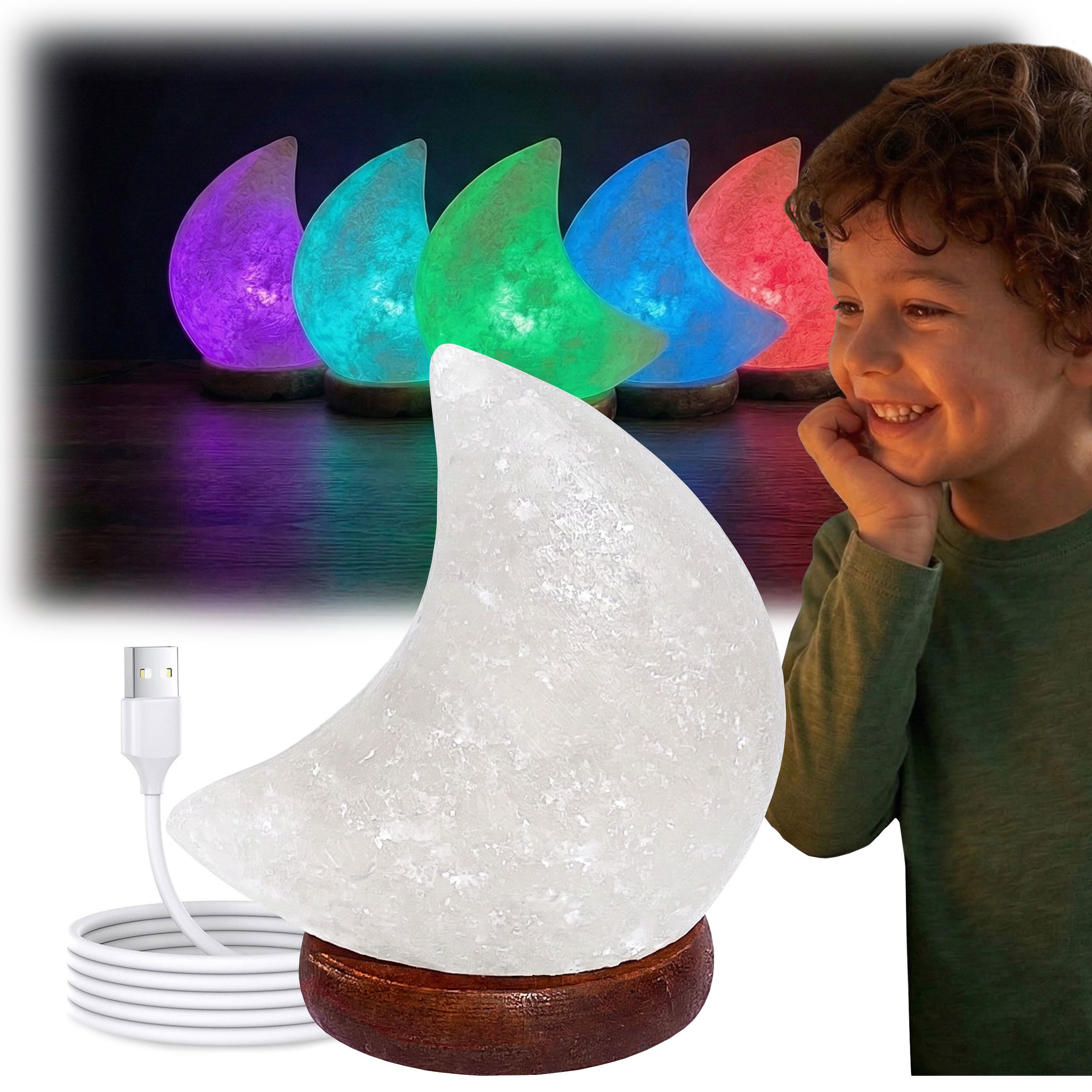 EmsCraft24 Schreibtischlampe Kristall-Mondlampe RGB