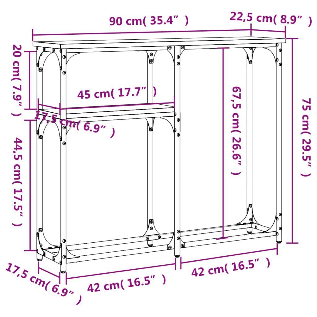 90x22,5x75 Konsolentisch (1-St) vidaXL Sonoma-Eiche Holzwerkstoff Beistelltisch cm