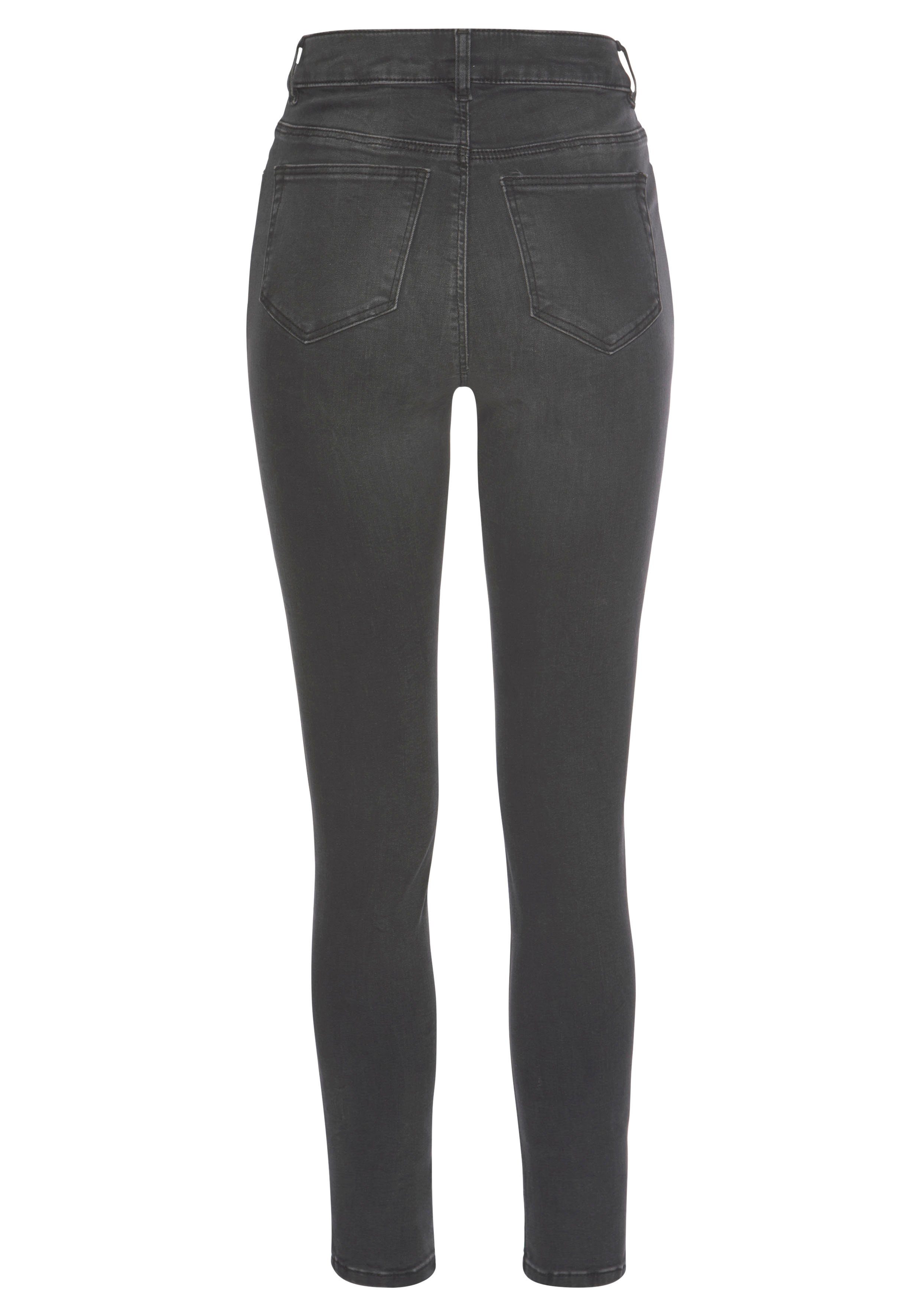 black-washed High-waist-Jeans sichtbarer Knopfleiste LASCANA mit