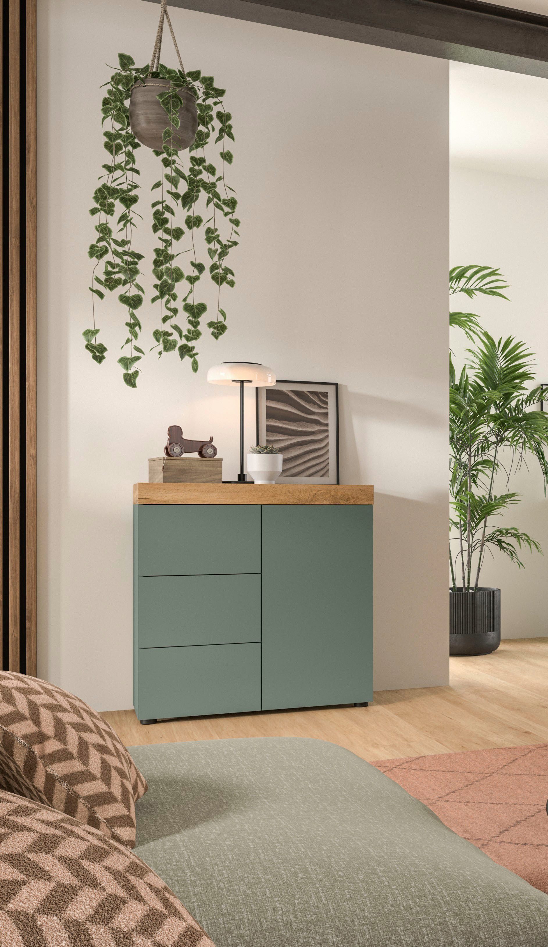 OTTO home Kommode MAMBO, TOPSELLER!, Breite 77 cm, 1 Tür, 1 Einlegeboden, 3 Schubkästen (1 St., 2-farbige Ausführung, in verschiedenen modernen Trendfarben erhältlich), Kommode, Anrichte, Wohnzimmer, Schlafzimmer