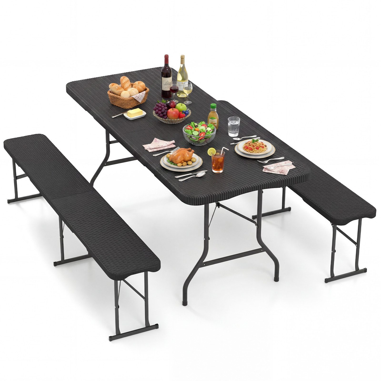 COSTWAY Gartenbank (3-St), Bierzeltgarnitur klappbar, 180x74x73cm