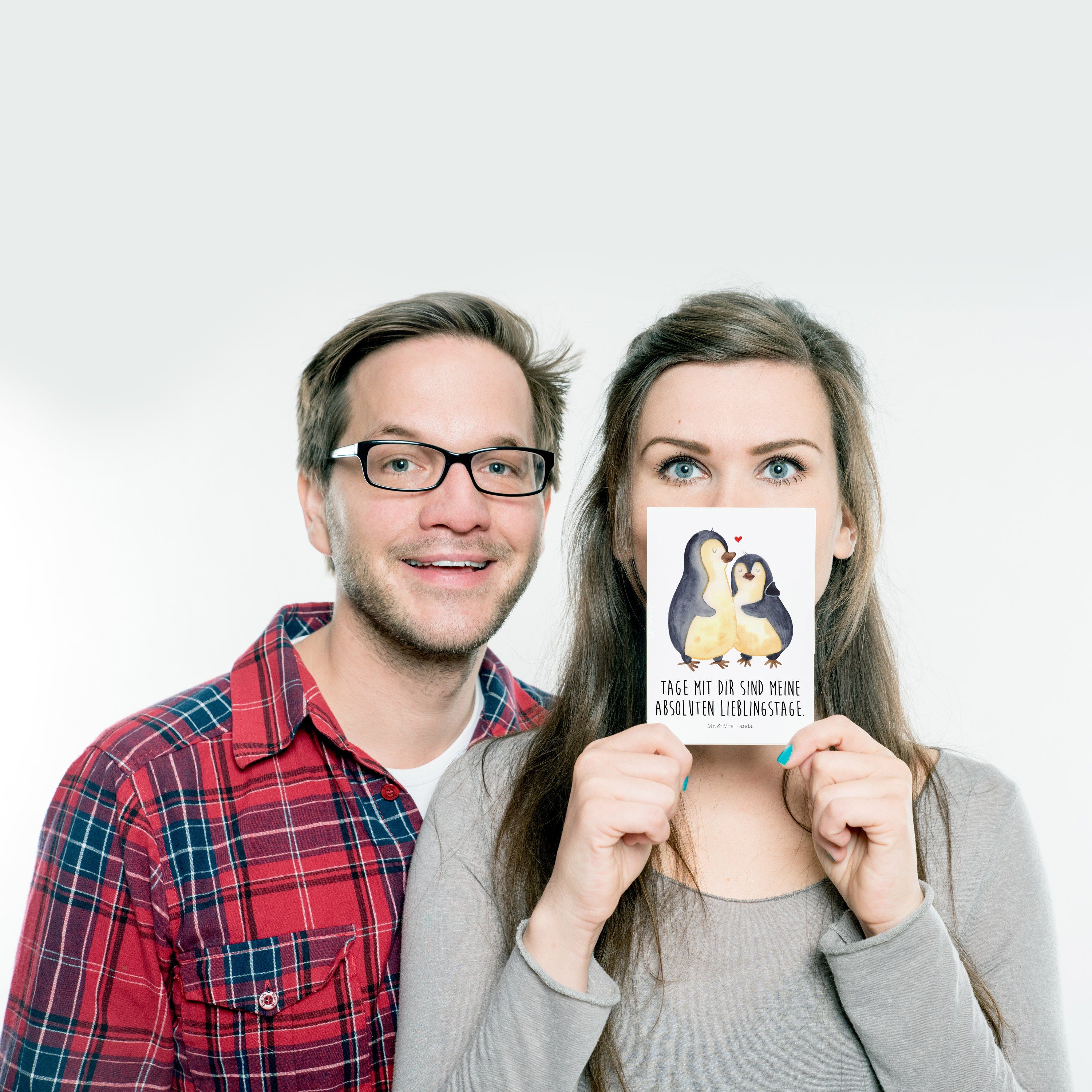 Pinguin Hochzeit - Weiß umarmend Liebesbeweis, Geschenk, & Mrs. Mr. - Panda Postkarte Grußkarte,