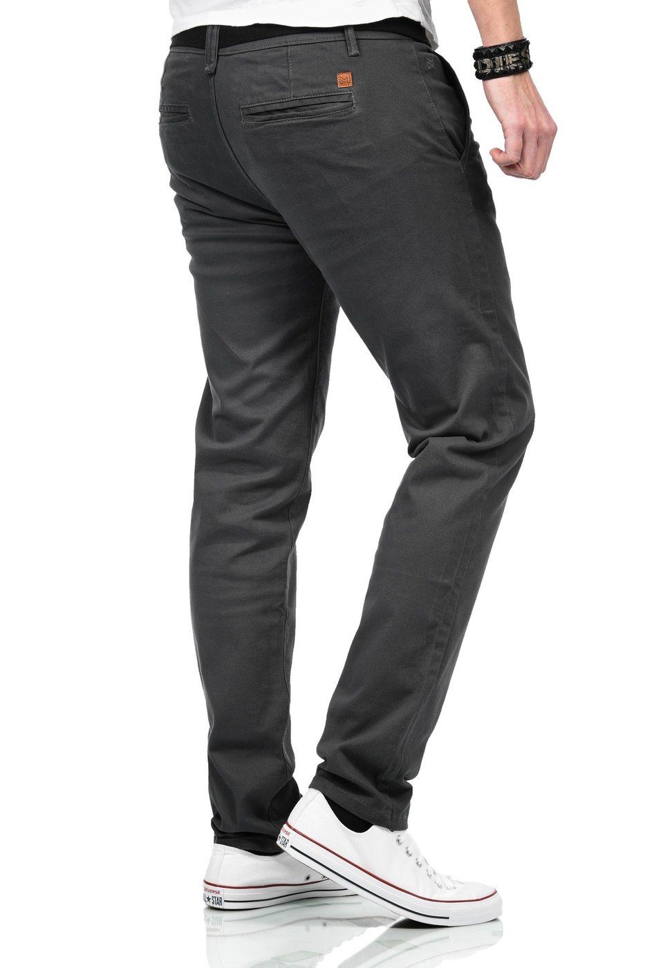 Maurelio Modriano Straight-Jeans Maurelio Modriano Herren Designer Chino Hose MM015 mit Stretchanteil und passendem Gürtel – Bild 3 von 4