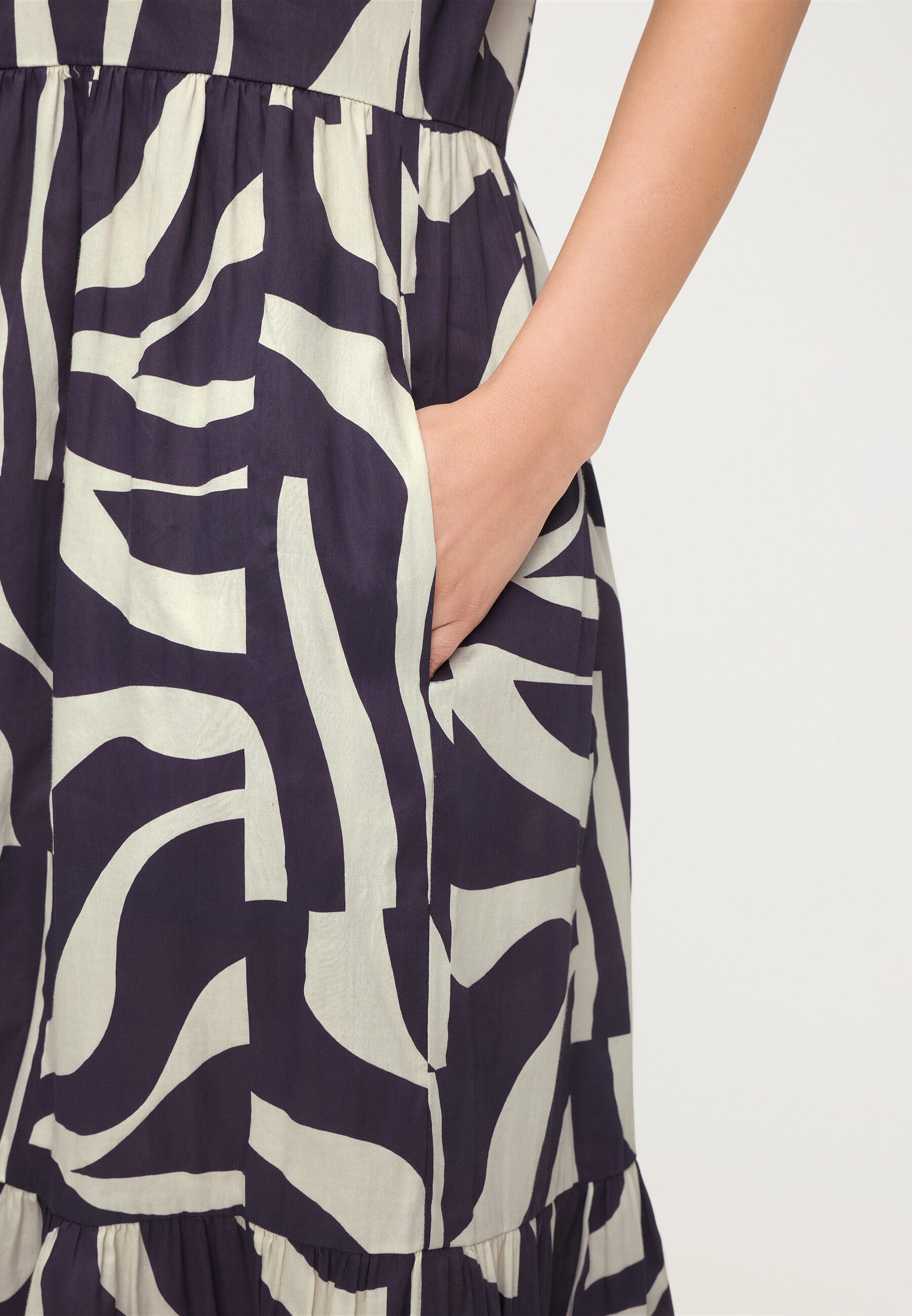 Olsen Midikleid mit Hemdblusenkragen und Allover-Dessin