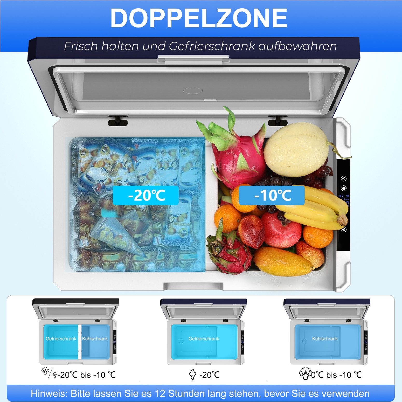 oyajia Kühlbox Kompressor Kühlbox, 2in1 Doppelzone Kühlbox Auto mit APP, 12/24V 230V, 40 l, Kühlbox Elektrisch, bis -20 °C für Auto, Lkw, Boot, Wohnwagen, Camping