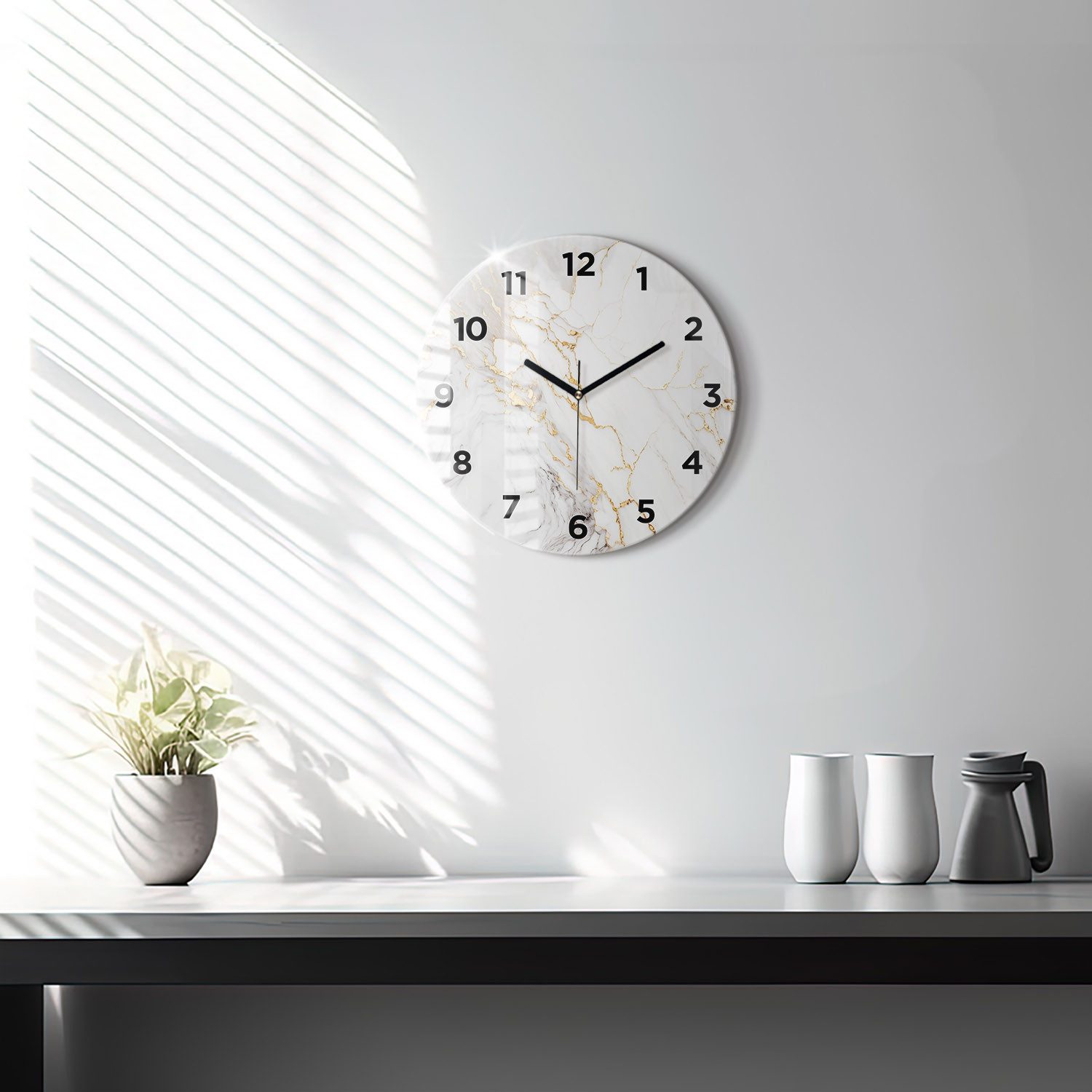 Tulup Wanduhr Glasuhr Marmor Dekorative Runde Uhr aus Gehärtetem Glas Glaswanduhr