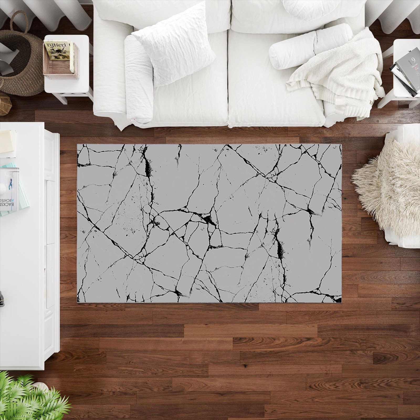 Jungengel Teppich Wohnzimmer Marmor Grau Flach günstig online kaufen