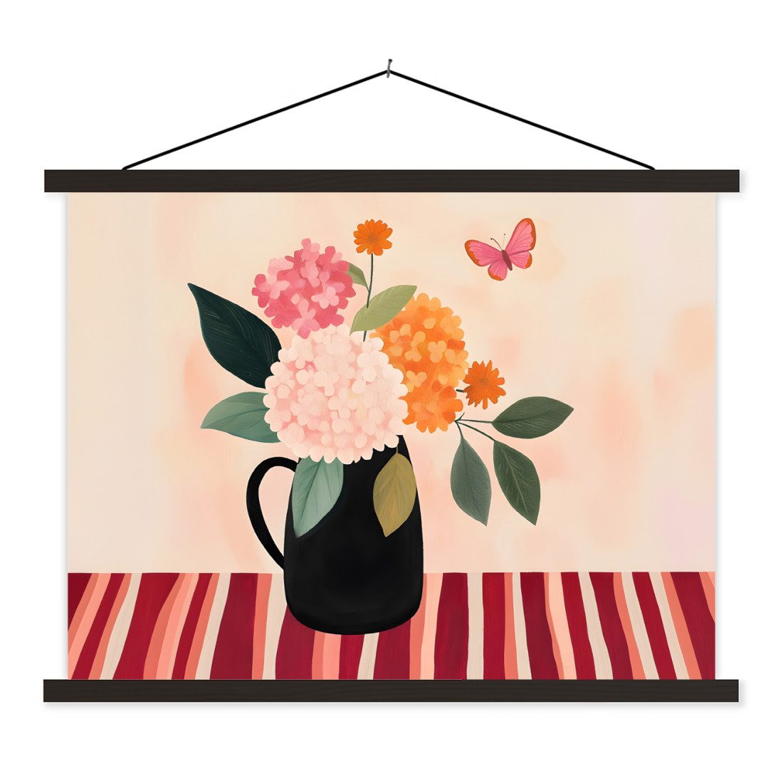 Poster Vase - Blumen - Schmetterling - Rot