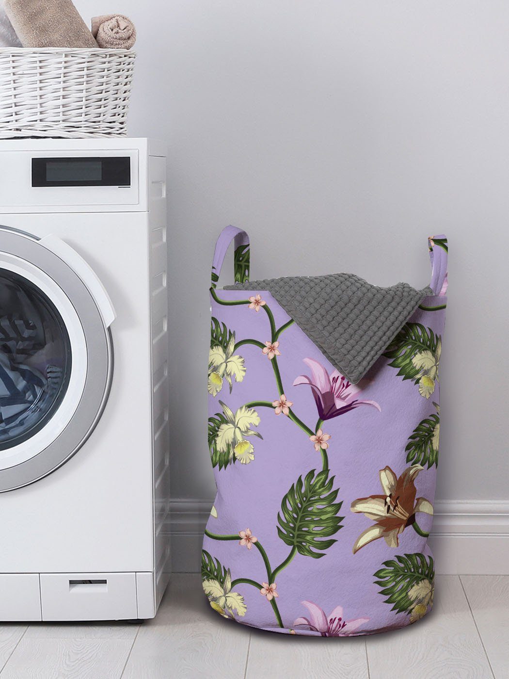 Abakuhaus Wäschesäckchen Lily Tropisch Wäschekorb für mit Griffen Waschsalons, und Hibiscus Exotische Kordelzugverschluss