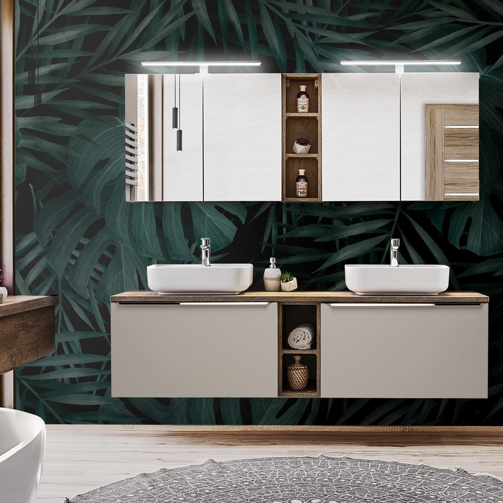 Lomadox Badmöbel-Set PUEBLA-56-TAUPE, (Spar-Set, 11-St), Badmöbel Waschtisc günstig online kaufen