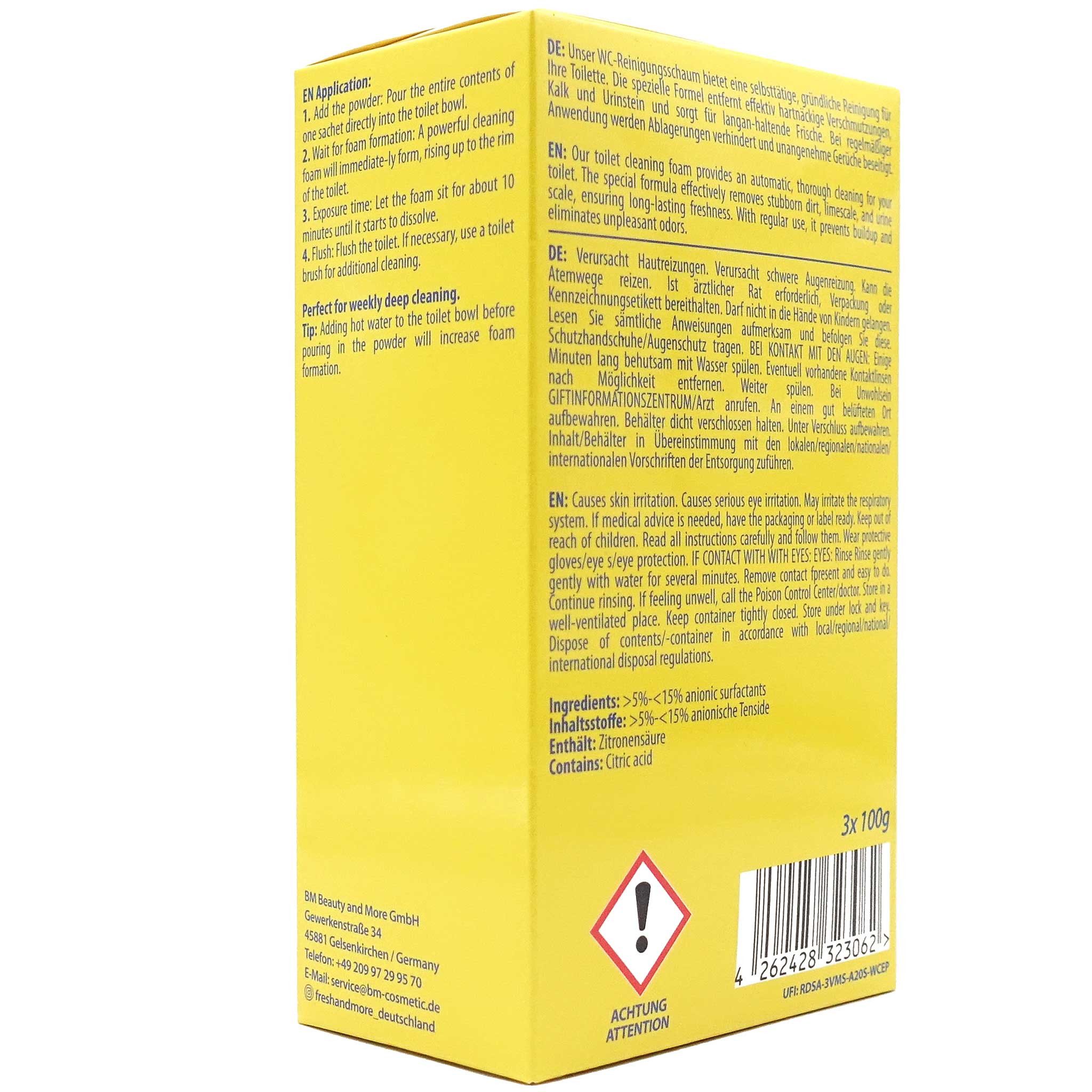 fresh & more PowerSchaum WC-Reiniger (3 Beutel à 100 g = 3-teiliges Set selbstschäumend, ohne Bürsten)