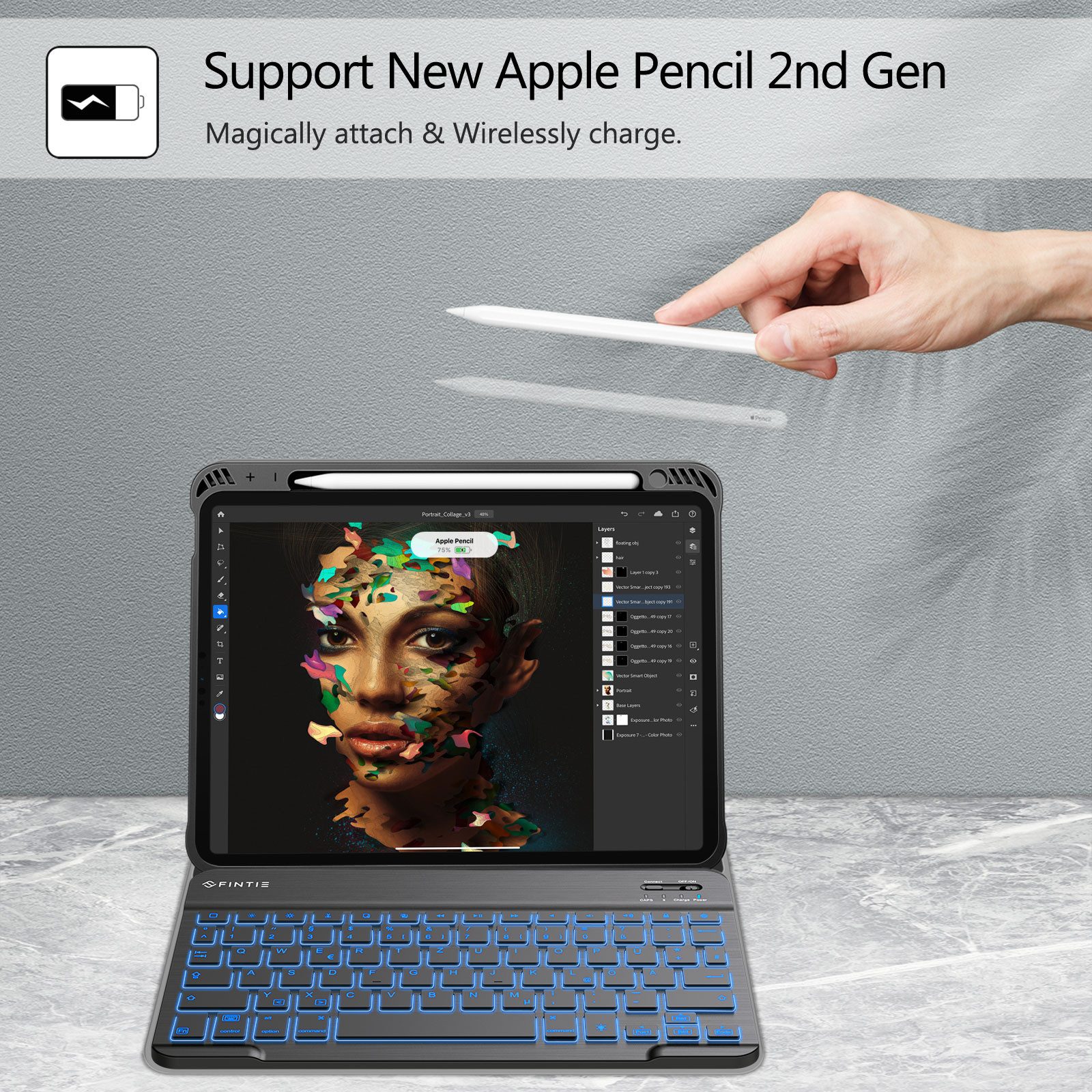 Fintie Tablet-Hülle für iPad Air 11 Zoll M3/M2 (2025/2024), iPad Air 5./4. Gen (2022/2020) 10.9 Zoll, mit 7 Farben Beleuchtete Abnehmbare QWERTZ Tastatur