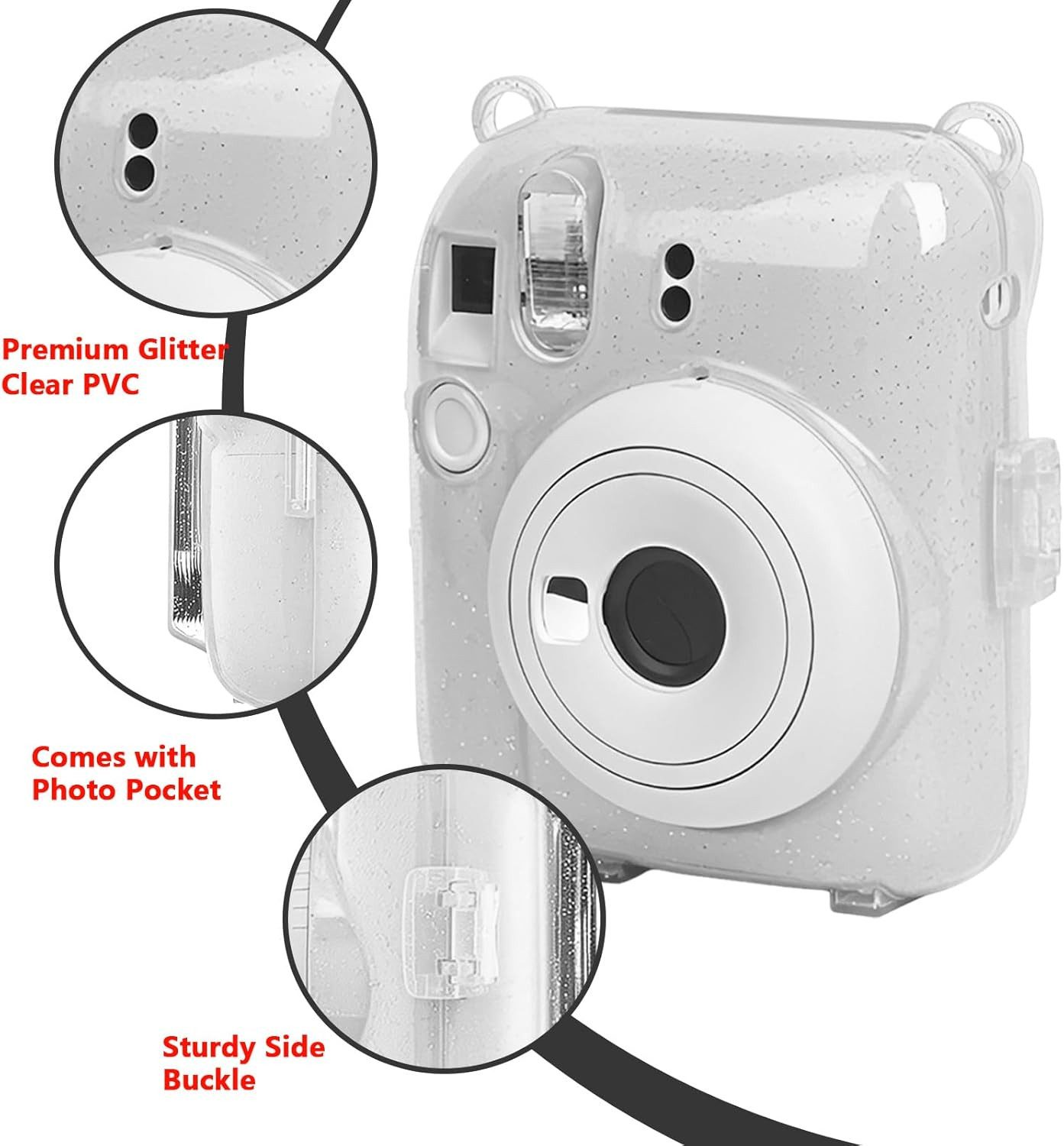 FELIXLEO 12 Kamerahülle transparent Glitzer mit Schultergurt Weiß Smartphone-Controller (1 St)