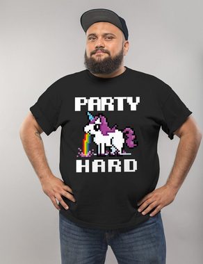 MoonWorks Print-Shirt Herren T-Shirt Party Hard kotzendes Einhorn Fun-Shirt Saufsprüche Spruch lustig Moonworks® mit Print