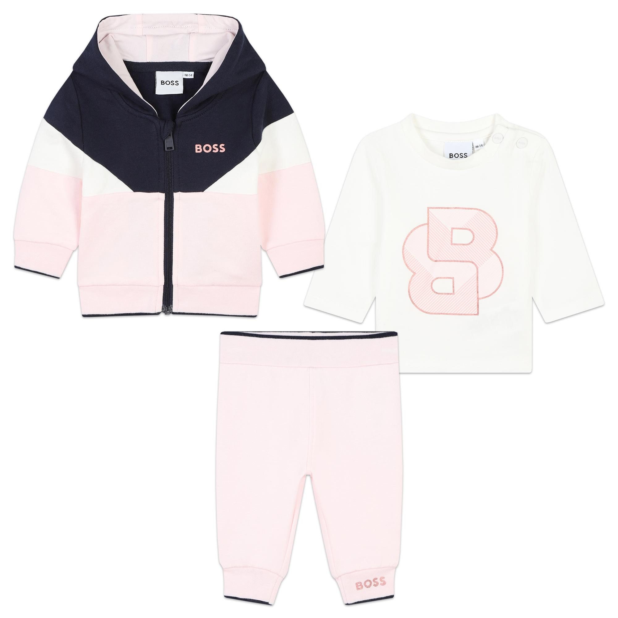 Boss Kidswear Jogginganzug BOSS Baby Jogginganzug 3-Teiler in rosa/ weiß/schwarz 6-18 Monate