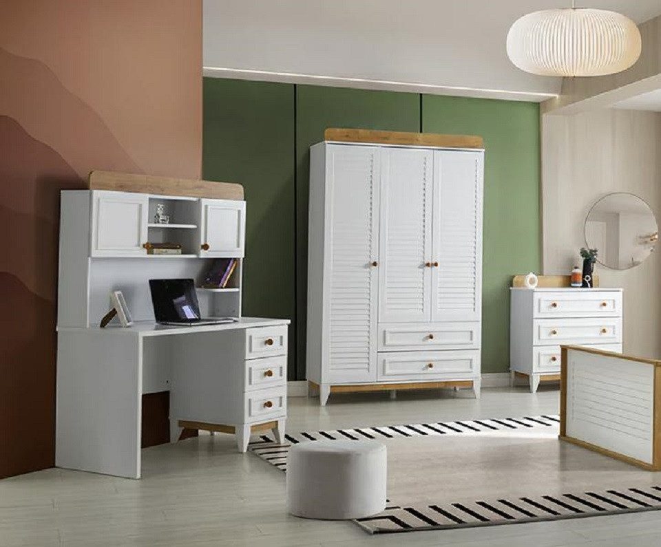 Schlafzimmer-Set Schreibtisch mit Kleiderschrank und Kommode in modernem Design
