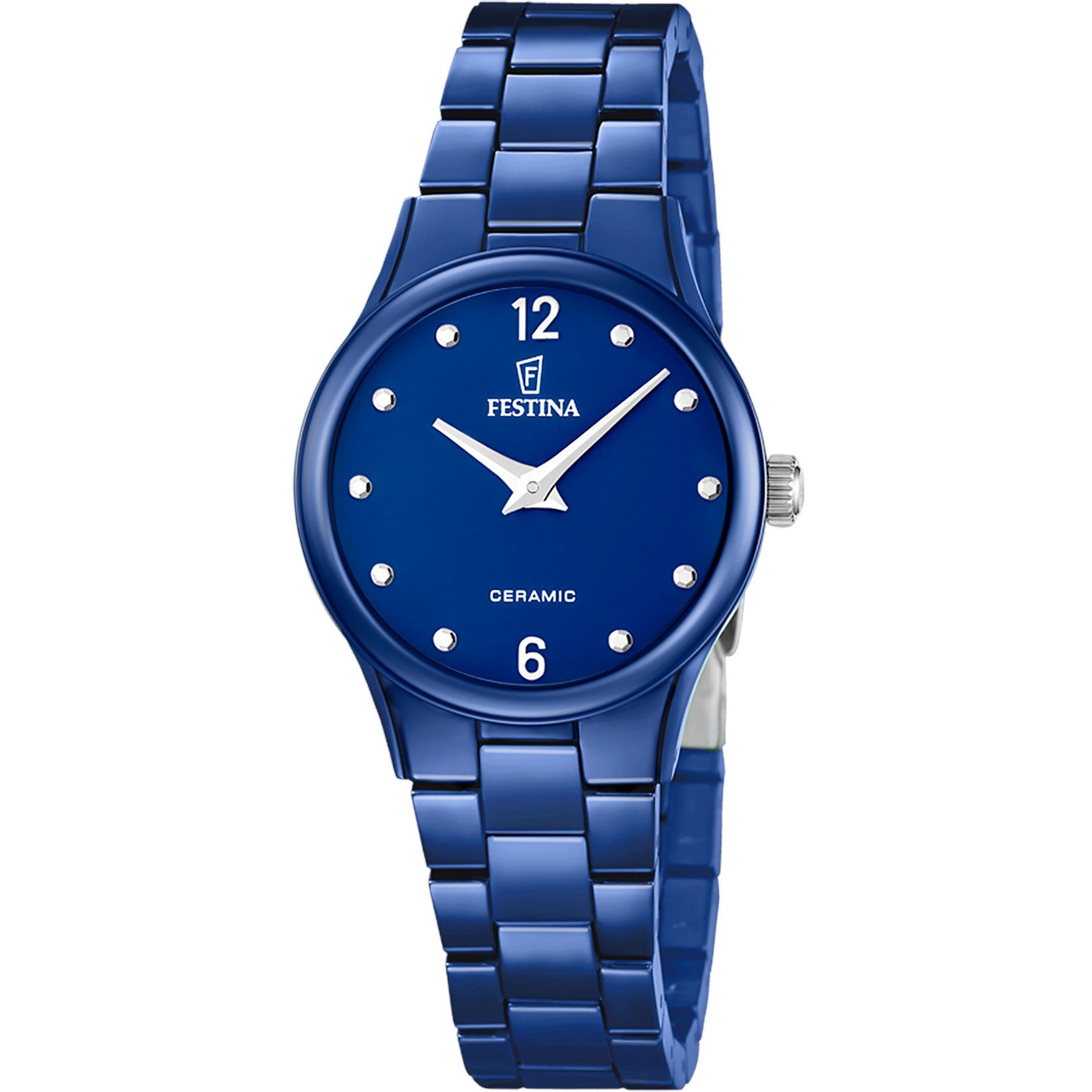 Festina Quarzuhr Ceramic Damenuhr F20751-5 – Blaue Keramikuhr mit Keramikband, 30,5 mm