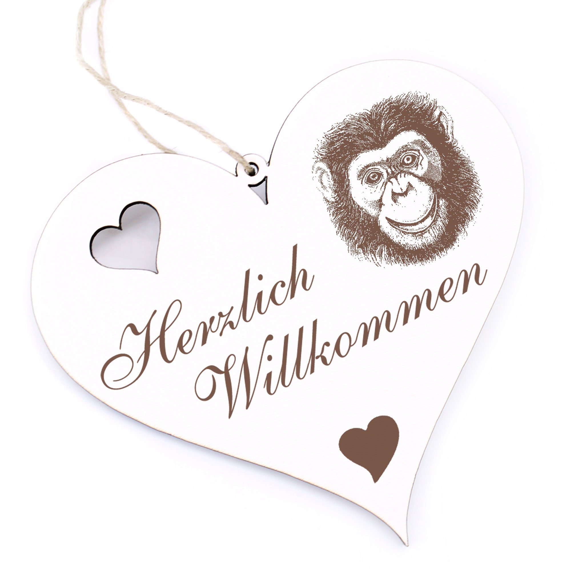 Dekolando Hängedekoration Herzlich Willkommen - Affe Schimpanse Kopf - 13x12cm