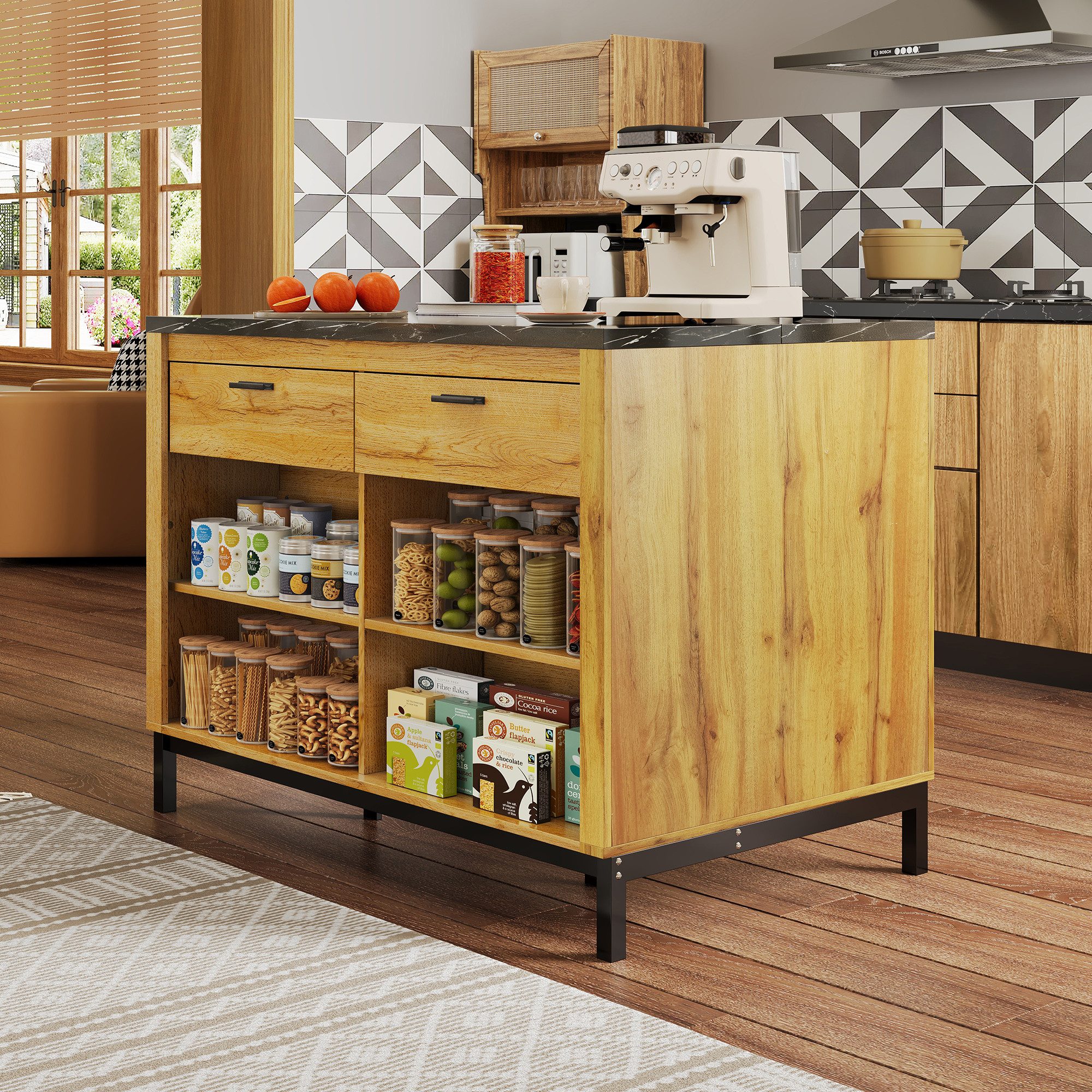Flieks Kücheninsel mit 2 Schubladen und 4 offenen Fächern im Landhausstil, günstig online kaufen