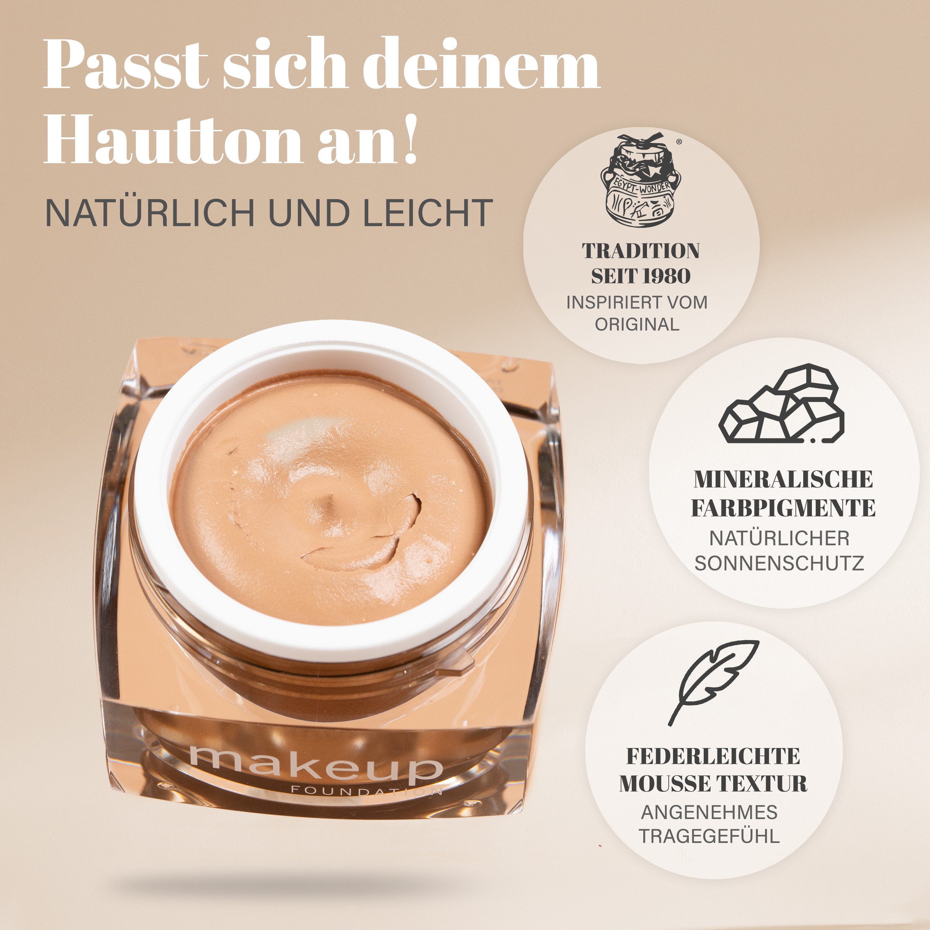 EGYPT-WONDER Foundation MakeUp Foundation Magic Mousse, 30 ml, 4-in-1 MakeUp - Beauty Mousse für makellosen Teint in einem Schritt