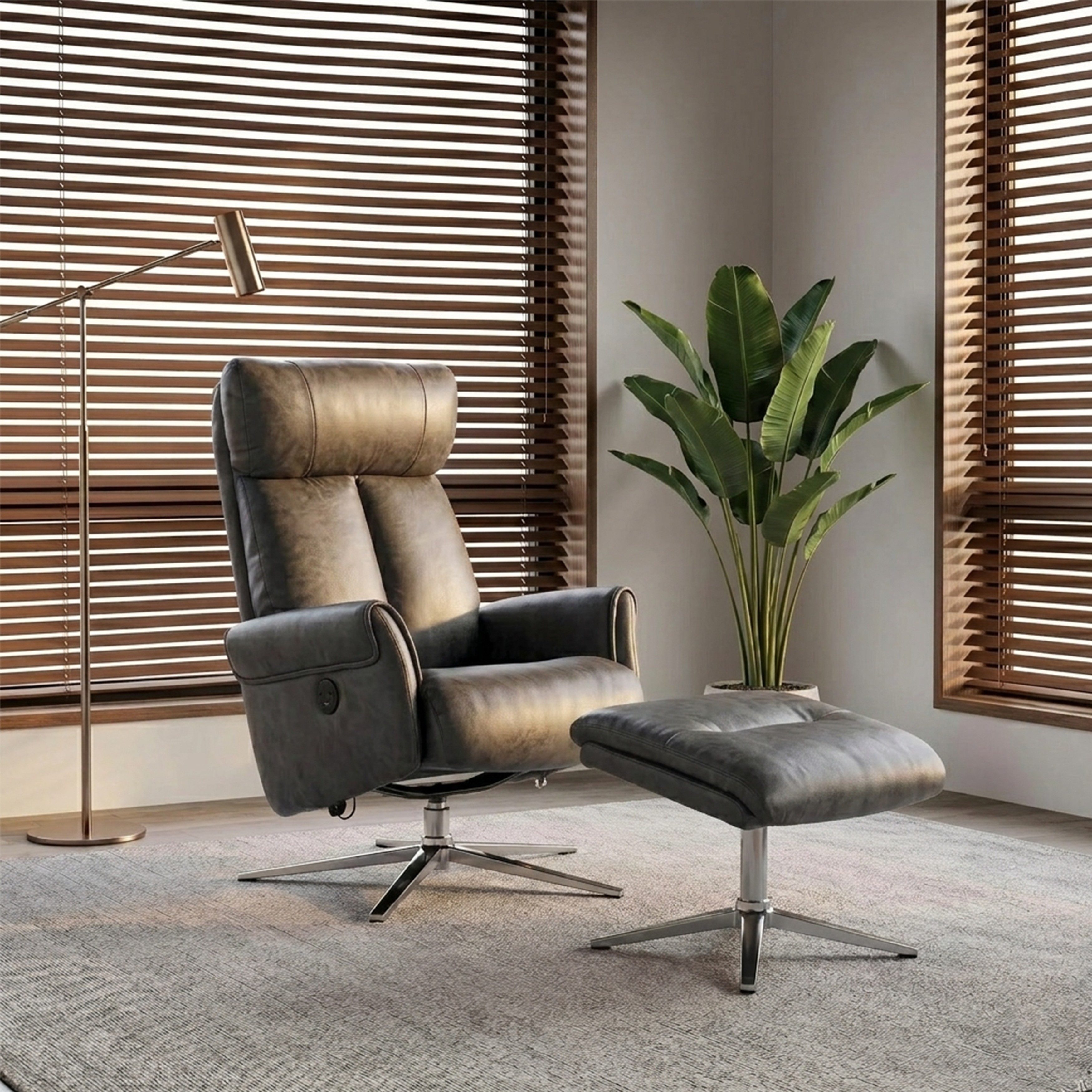 Happy Home Relaxsessel Elektrischer Relaxsessel mit Hocker – USB, 360° drehbar, Kunstleder