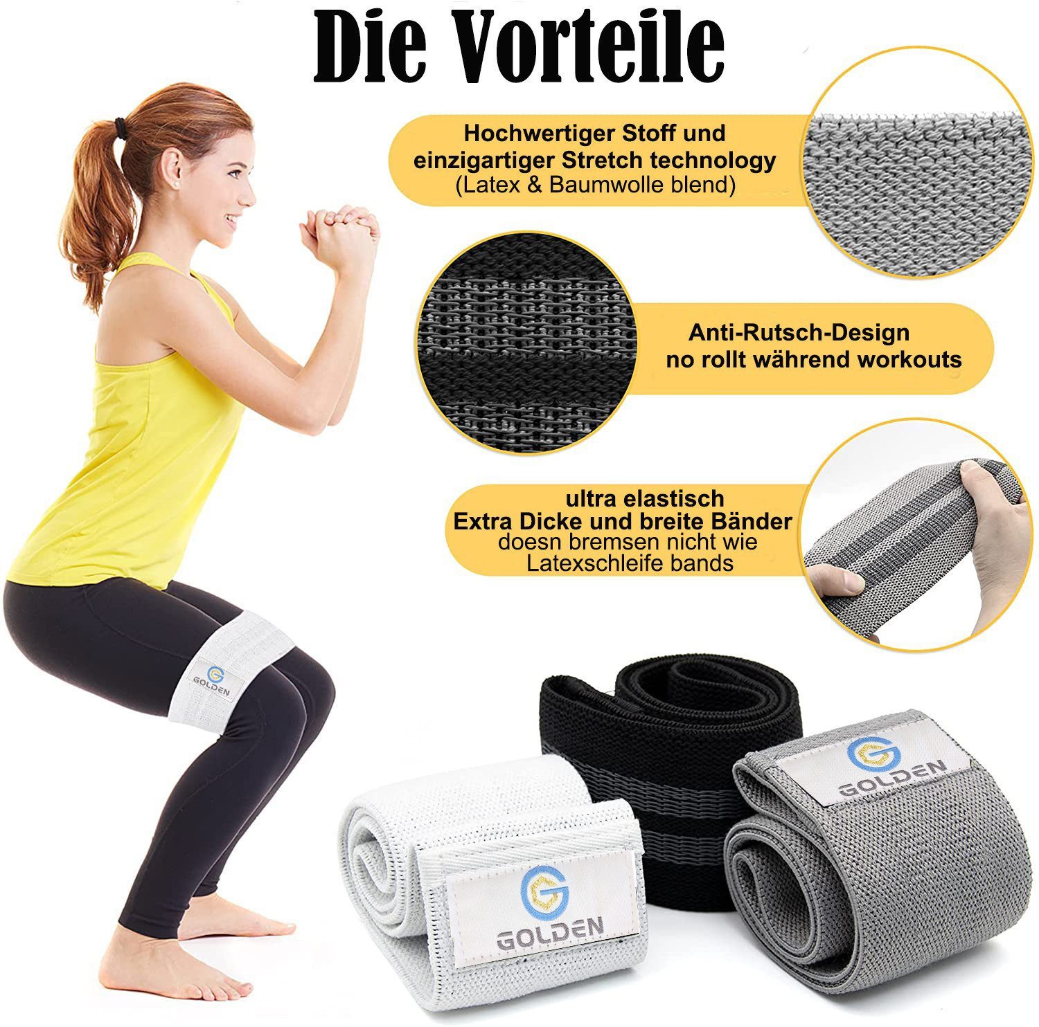 GOLDEN Trainingsbänder Fitnessband Hüftbänder Übungsband Sportband Widerstandsbänder Training