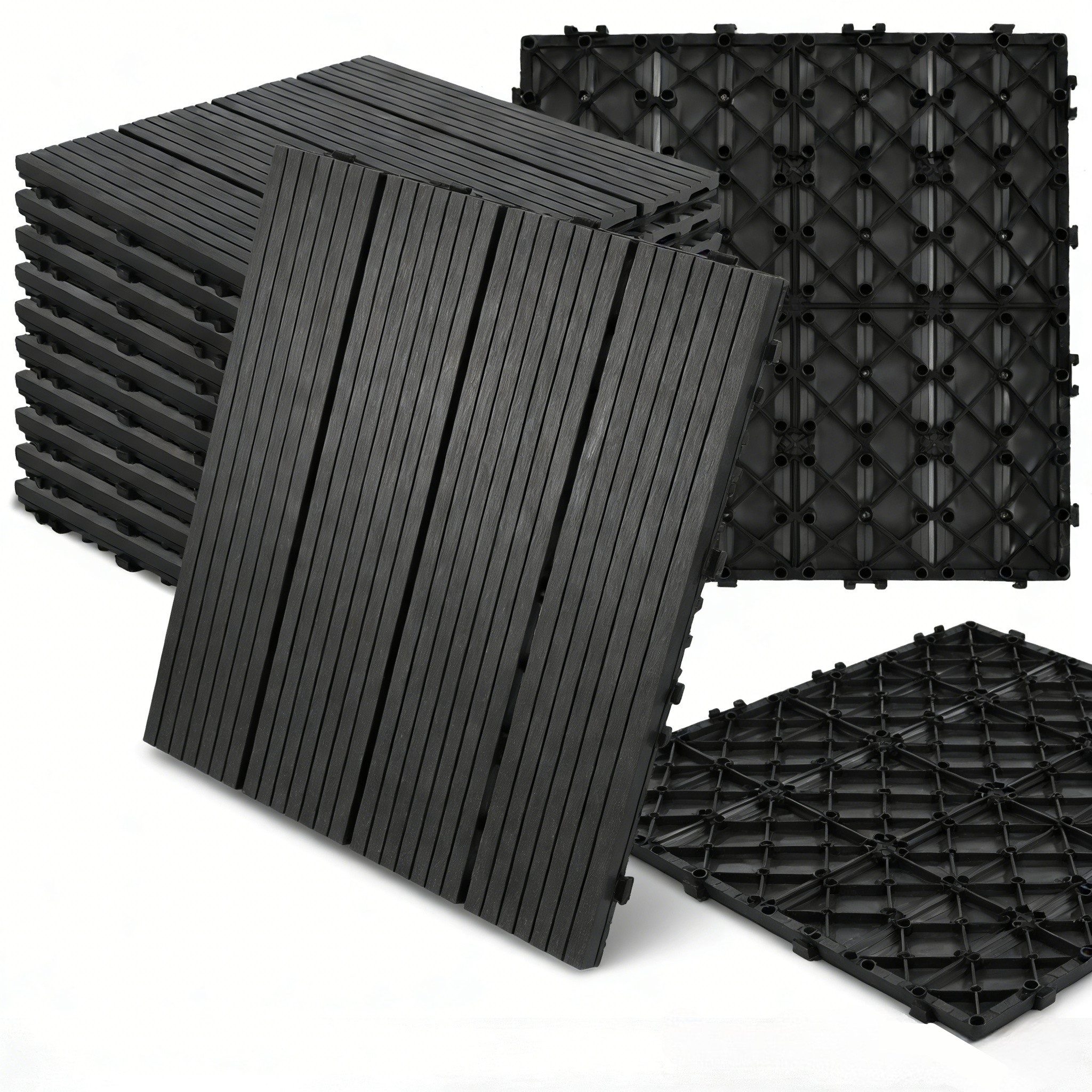 BlingBin Klickfliesen Terrassenfliesen 11 Stück 0,99 Balkonfliesen mit Klicksystem, 11 Stück, 11 St., 30B x 30T x 2H cm, Klickfliesen mit Drainagefunktion Bodenbelag Fliese für Terrasse