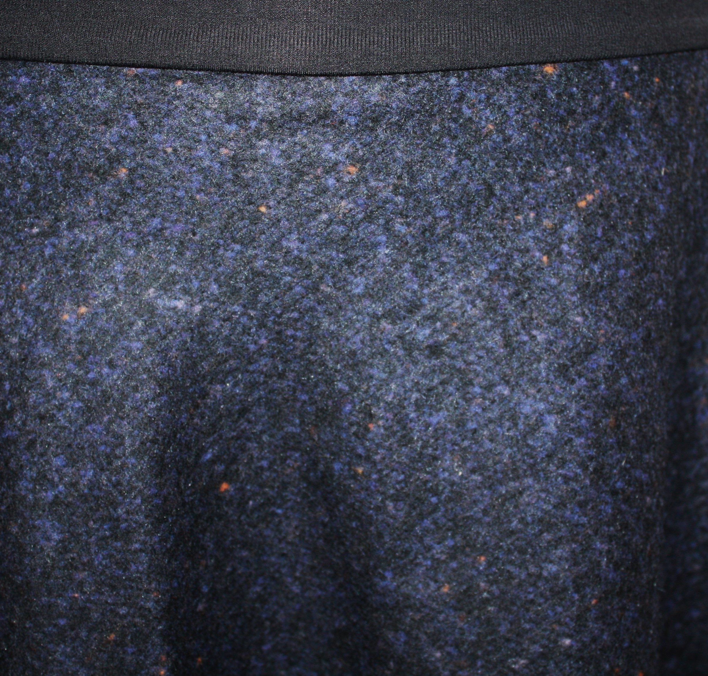 dunkle design A-Linien-Rock Wolle Loden Blau Meliert 57cm Elastischer Bund