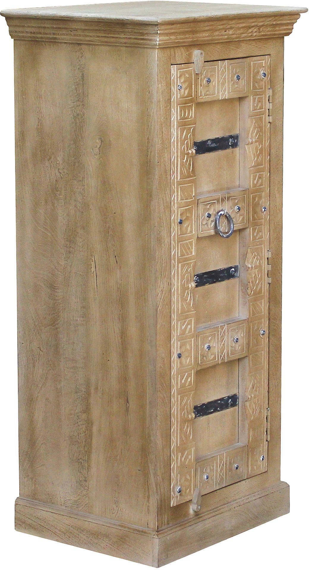 SIT Highboard Daipur Kommode, geschnitzte Verzierungen, schmale Kommode mit 1 Tür
