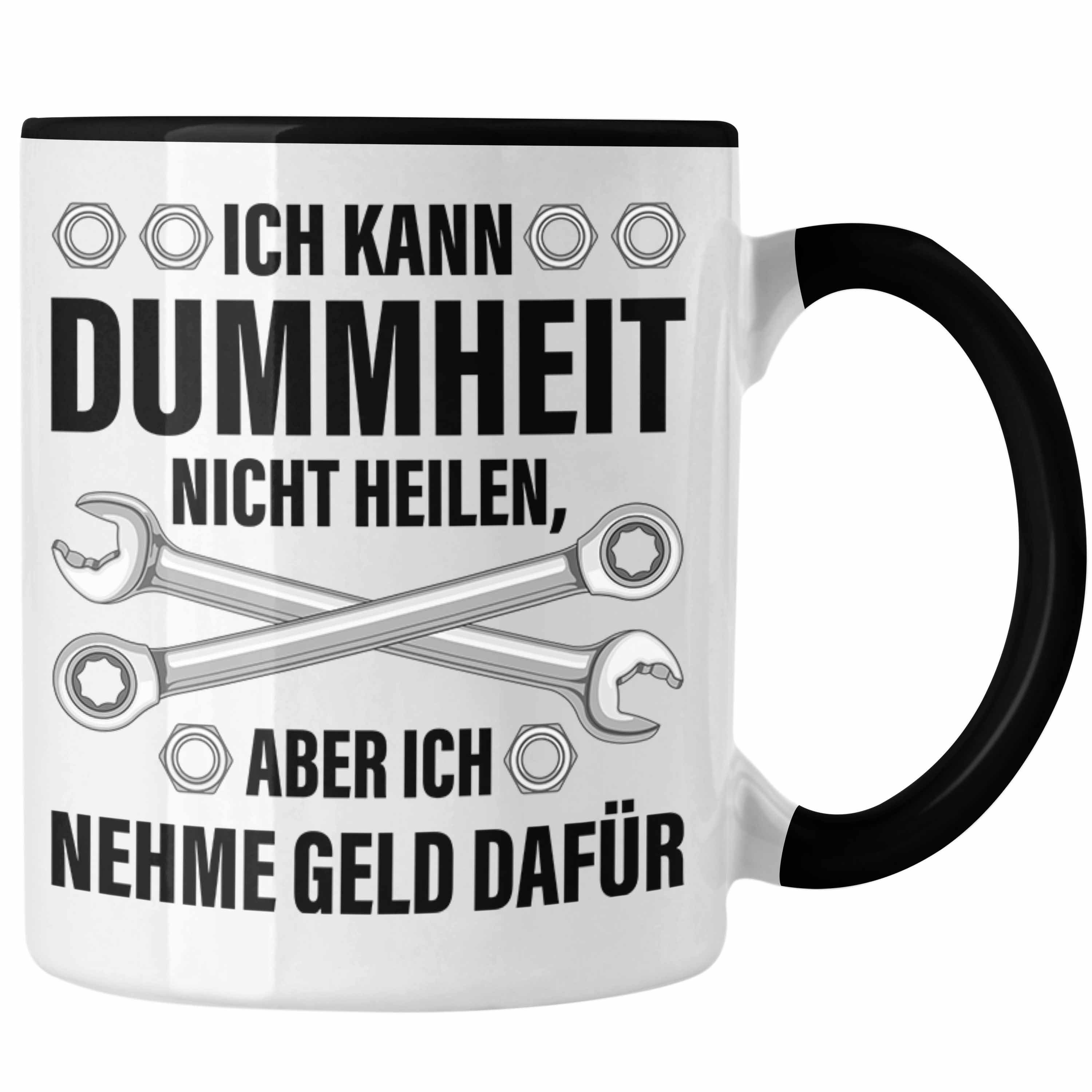 Trendation Tasse Trendation - KFZ Mechaniker Geschenk Lustig Tasse Automechaniker Handwerker Mechatroniker Werkstatt Tasse Schwarz