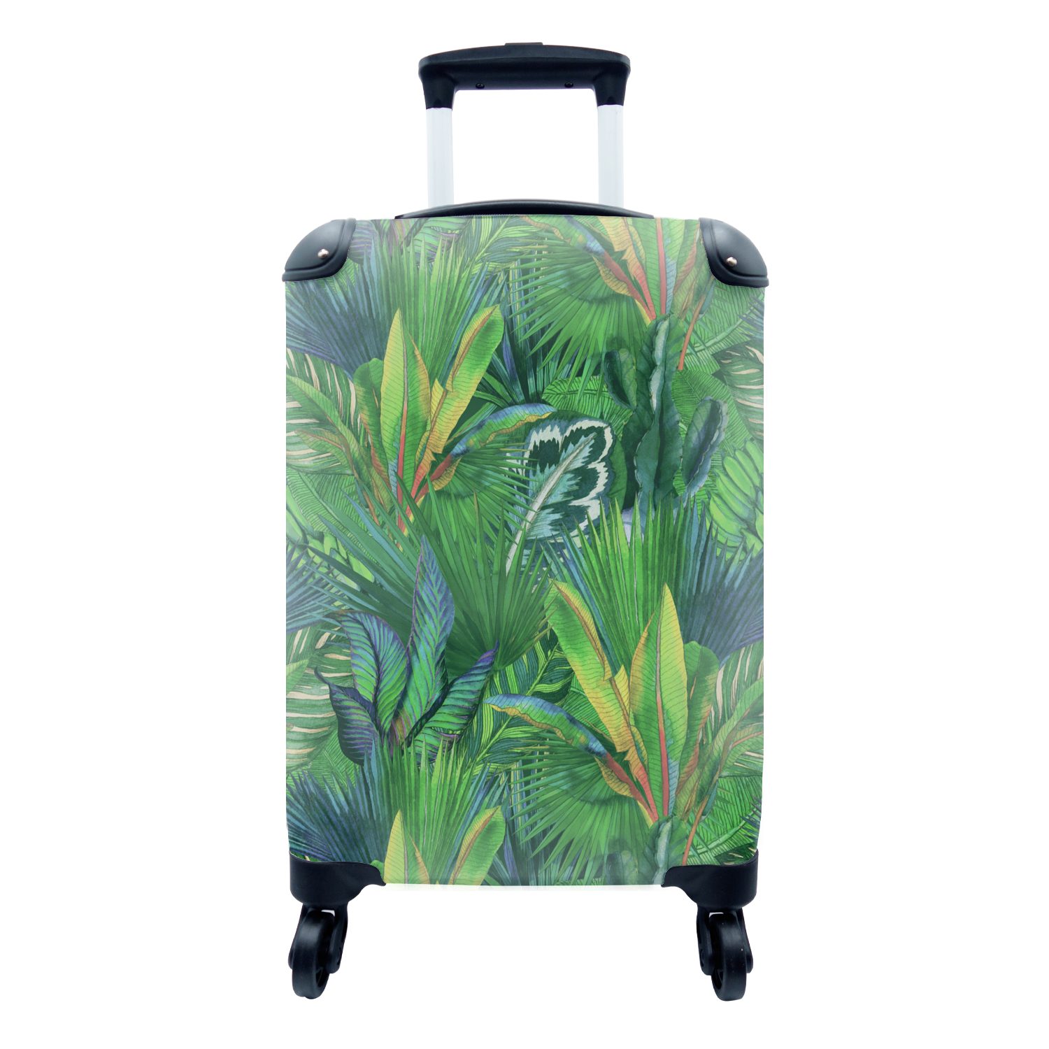 4 Ferien, - - rollen, Tropisch Reisekoffer MuchoWow Trolley, Muster, Blätter Handgepäck Reisetasche für Rollen, mit Handgepäckkoffer
