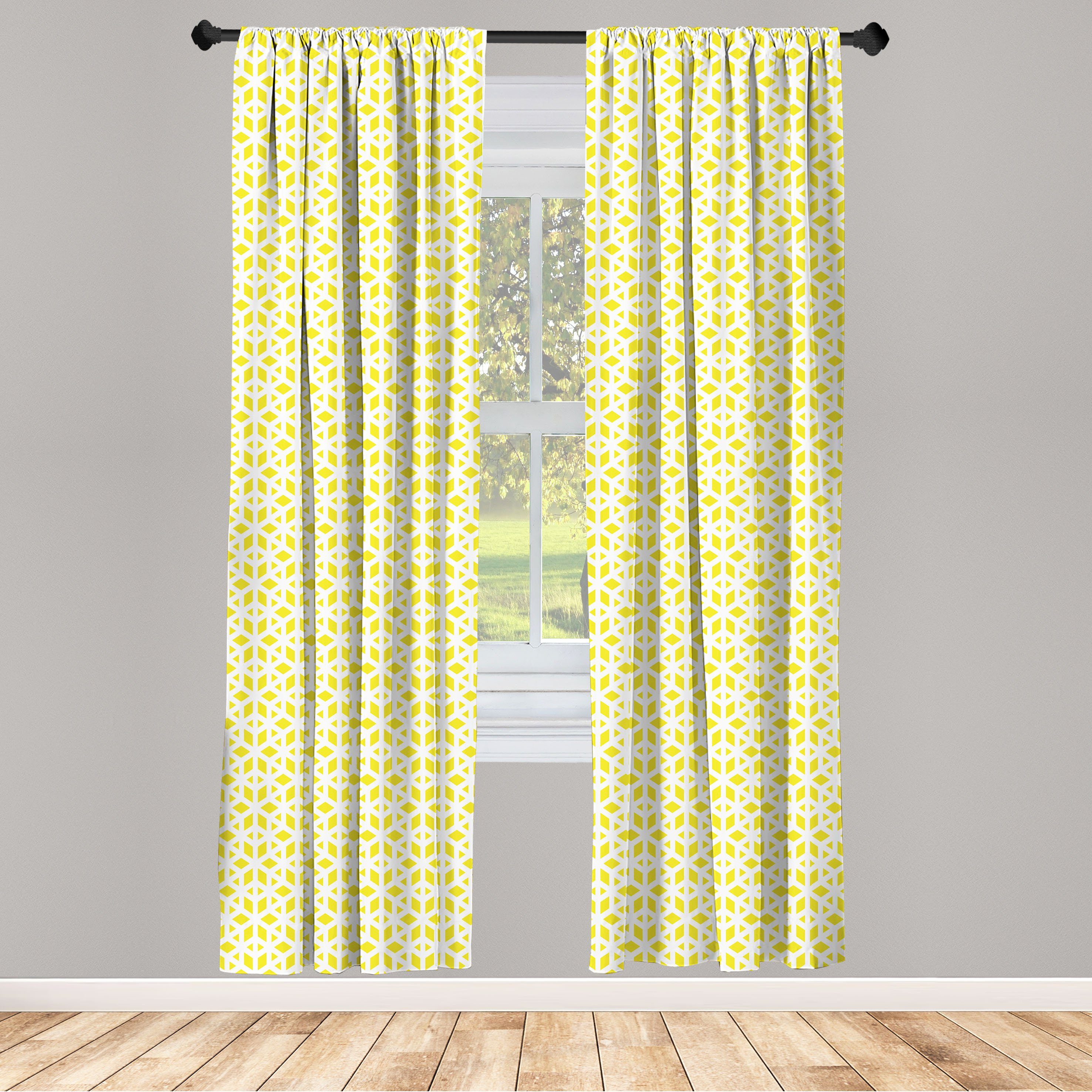 Gardine Vorhang für Wohnzimmer Schlafzimmer Dekor, Abakuhaus, Microfaser, Gelb und Weiß Wellenförmige Linien Entwurf