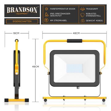 Brandson Baustrahler, 100W LED Arbeitsleuchte, Tragegriff, 10000 Lumen, 4m Kabel, IP65